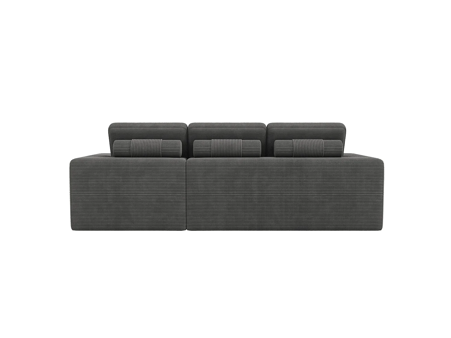 Sofá de canto modular de 3 lugares com pufe, sem necessidade de montagem - Veludo cotelê cinzento escuro