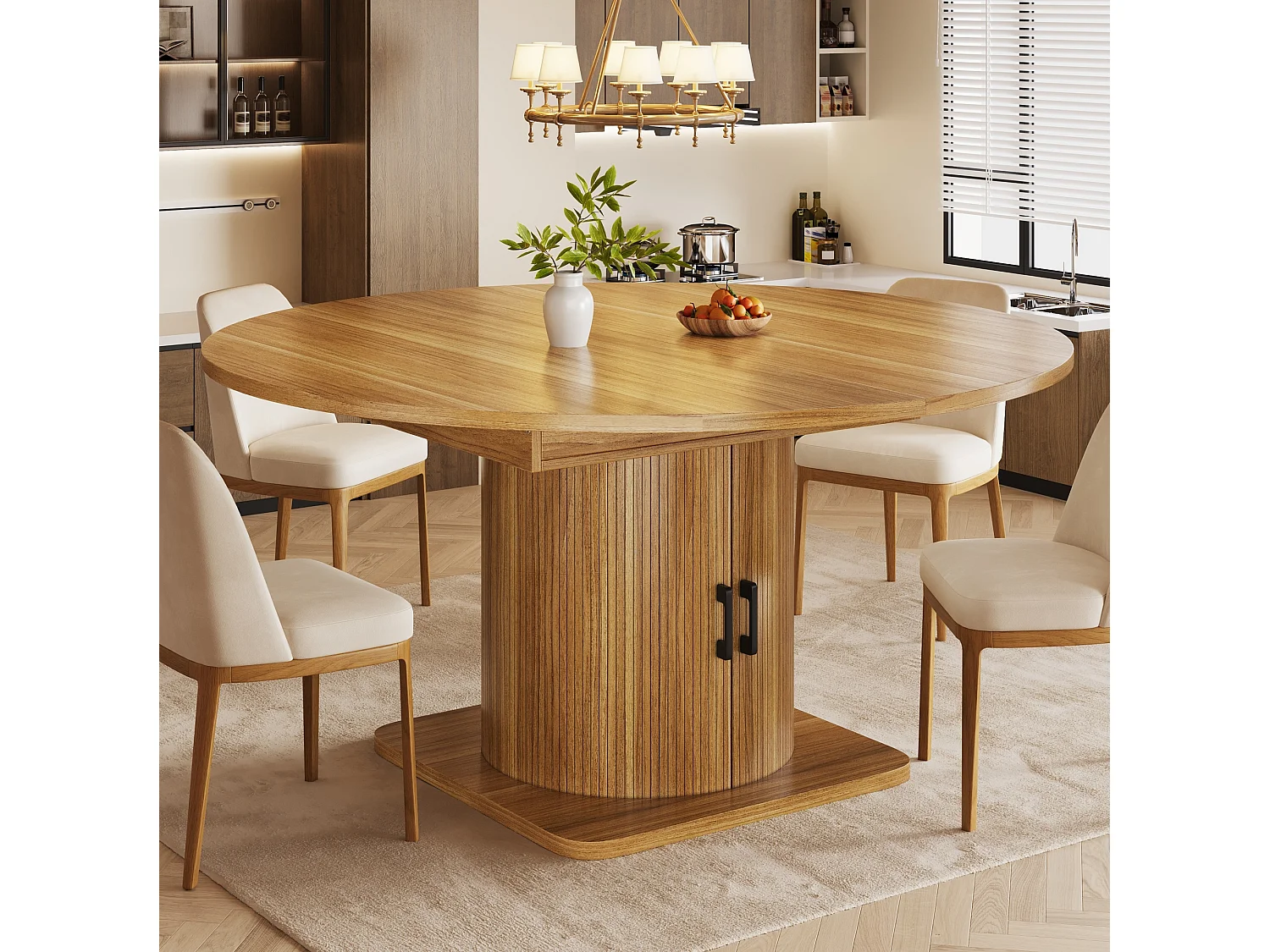 Table à manger extensible 118/158 x 118 cm avec 2 portes - Pour 6-8 places - Marron