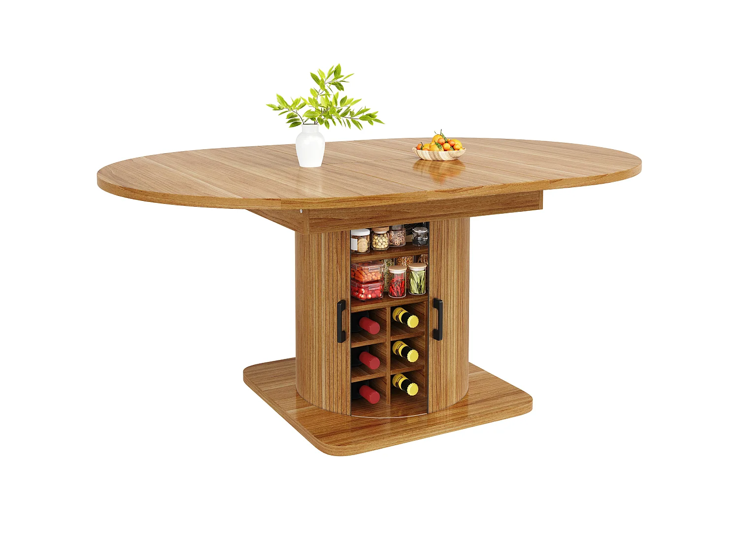 Table à manger extensible 118/158 x 118 cm avec 2 portes - Pour 6-8 places - Marron