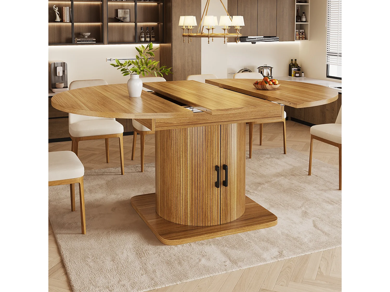 Table à manger extensible 118/158 x 118 cm avec 2 portes - Pour 6-8 places - Marron