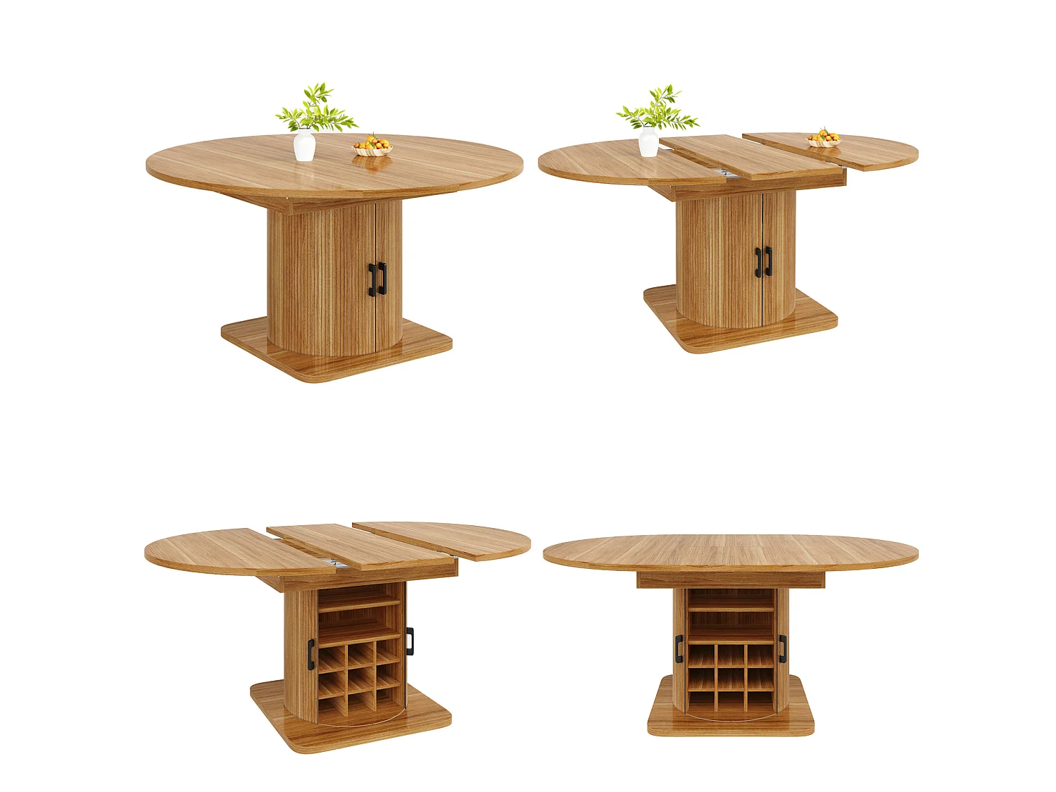 Table à manger extensible 118/158 x 118 cm avec 2 portes - Pour 6-8 places - Marron