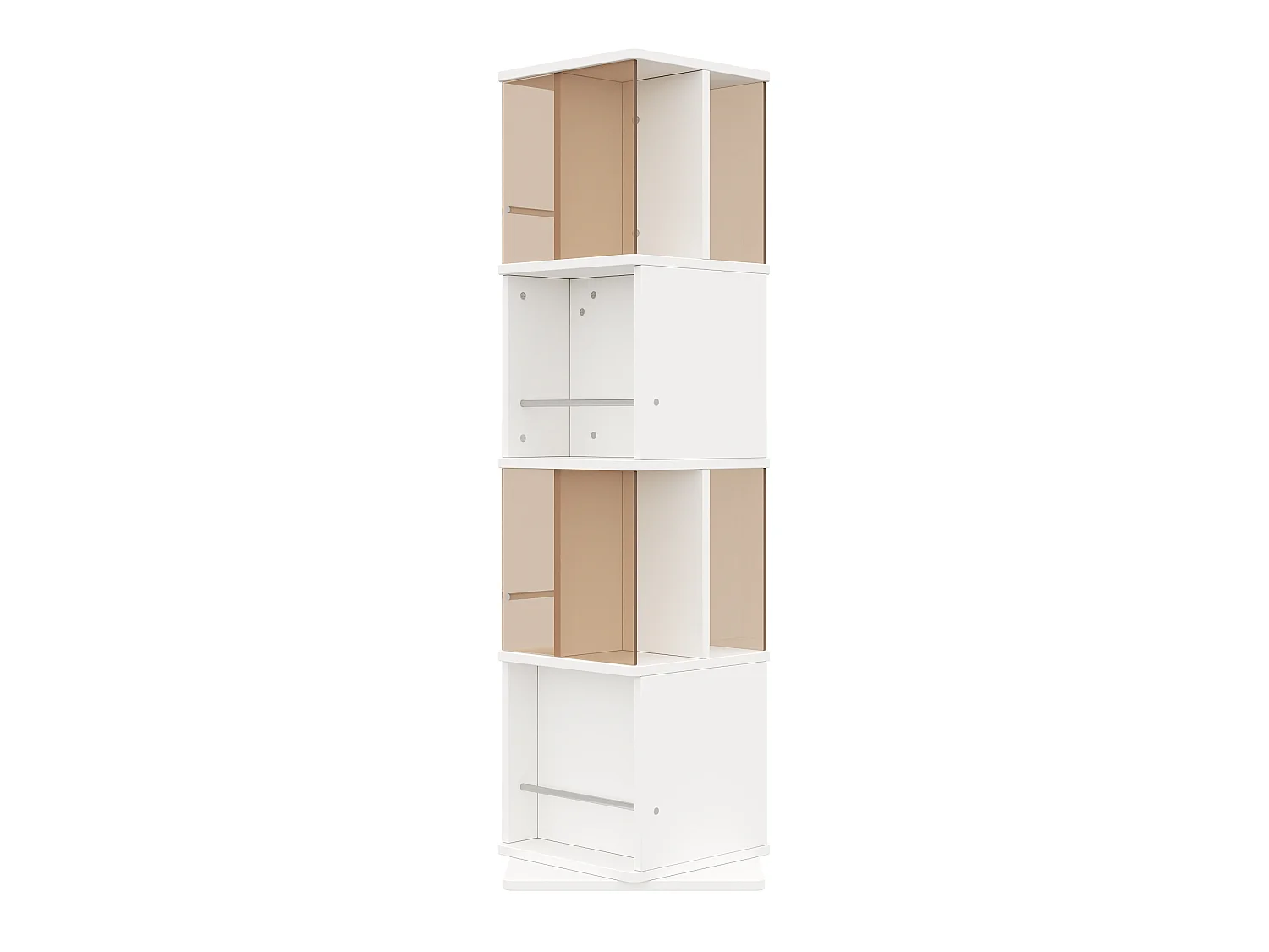 Vitrine pivotante 50x50x160 cm - Verre trempé brun - Avec 1 tiroir et étagères ouvertes - MDF - Blanc et marron