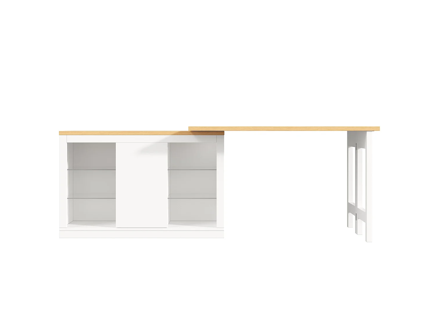 Bar giratório extensível de 120 a 197 cm com prateleiras, iluminação LED e porta - Branco