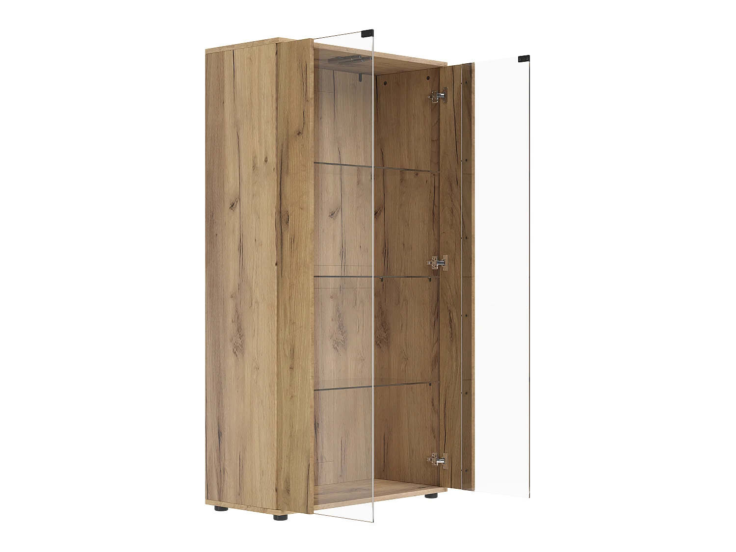 Vitrine 80x36x150cm - avec 2 portes vitrées et 4 étagères - lumières LED à intensité variable - Naturel