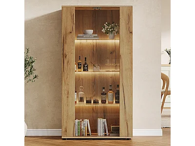 Showcase 80x36x150cm - with 2 glass doors and 4 shelves - dimmable LED lights - Natural