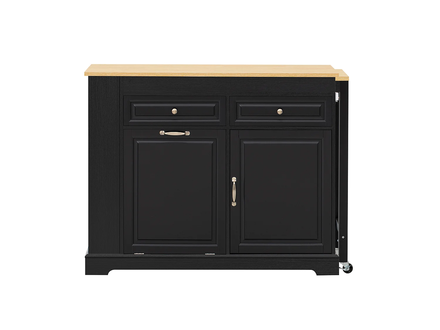 Uitschuifbaar keukeneiland 112-180 × 45 cm met afvalbak en 2 lades - Zwart