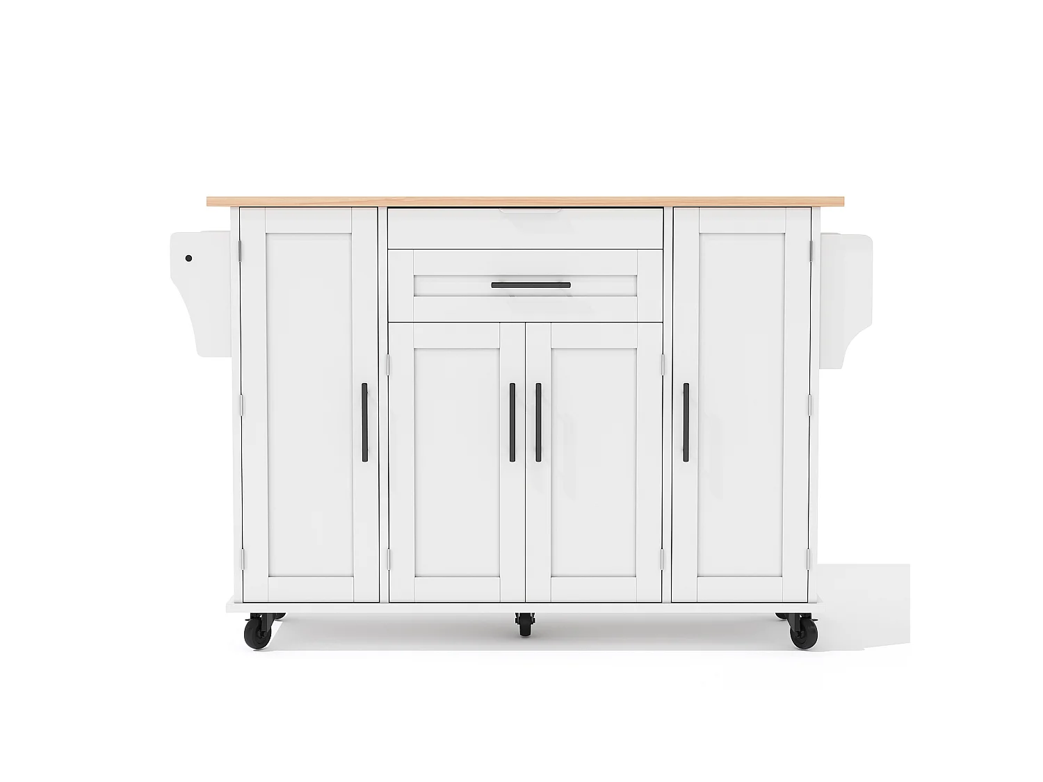 Verrijdbaar keukeneiland 136 x 45 (70) cm met handdoekrek, 4 deuren en 2 lades - Wit