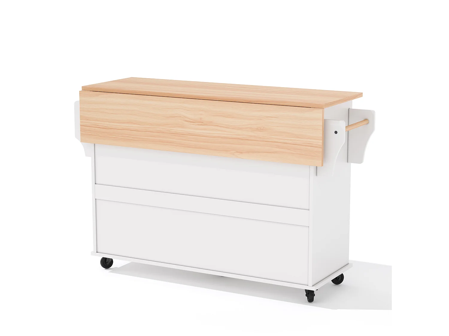 Verrijdbaar keukeneiland 136 x 45 (70) cm met handdoekrek, 4 deuren en 2 lades - Wit
