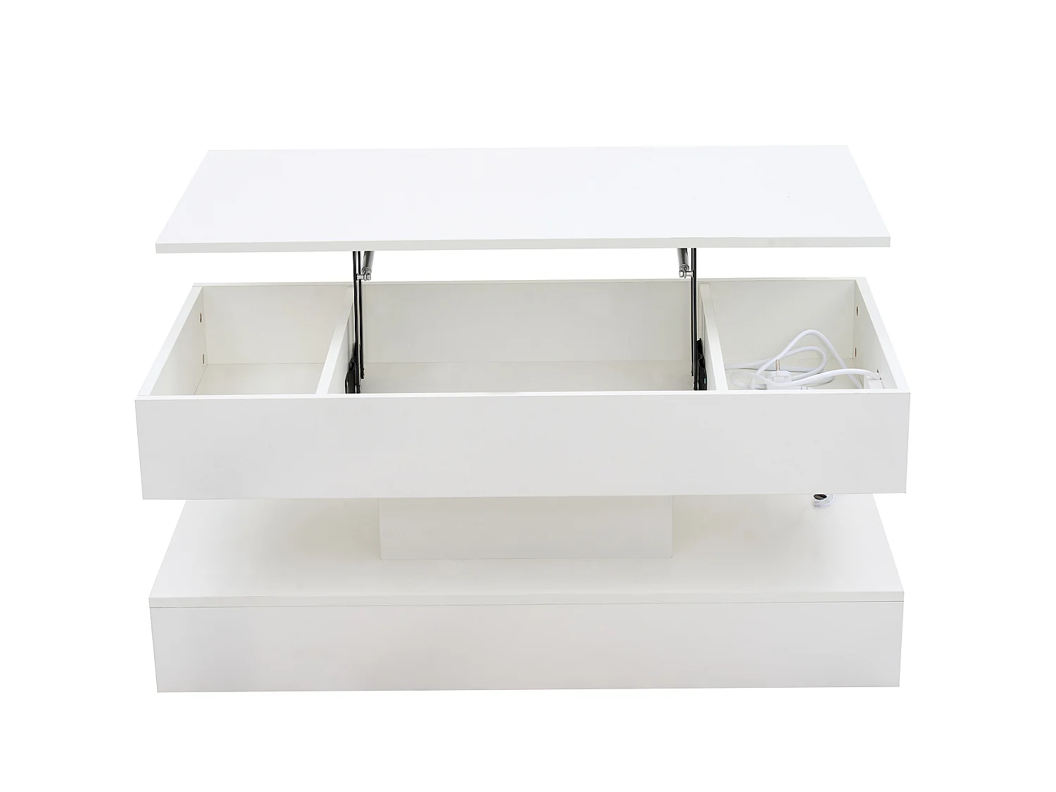 Table basse relevable avec prise, LED et rangement caché - Blanc