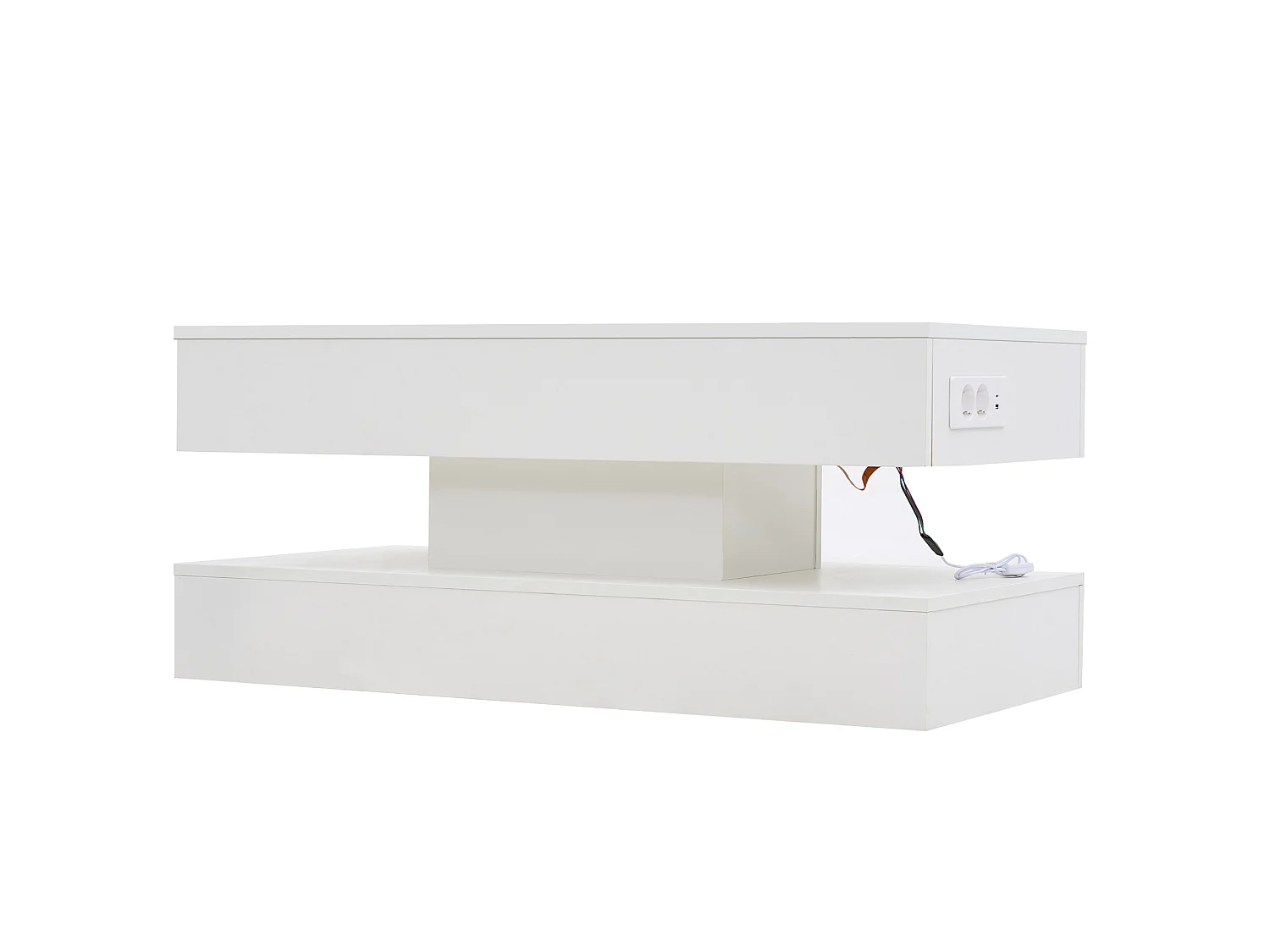 Table basse relevable avec prise, LED et rangement caché - Blanc