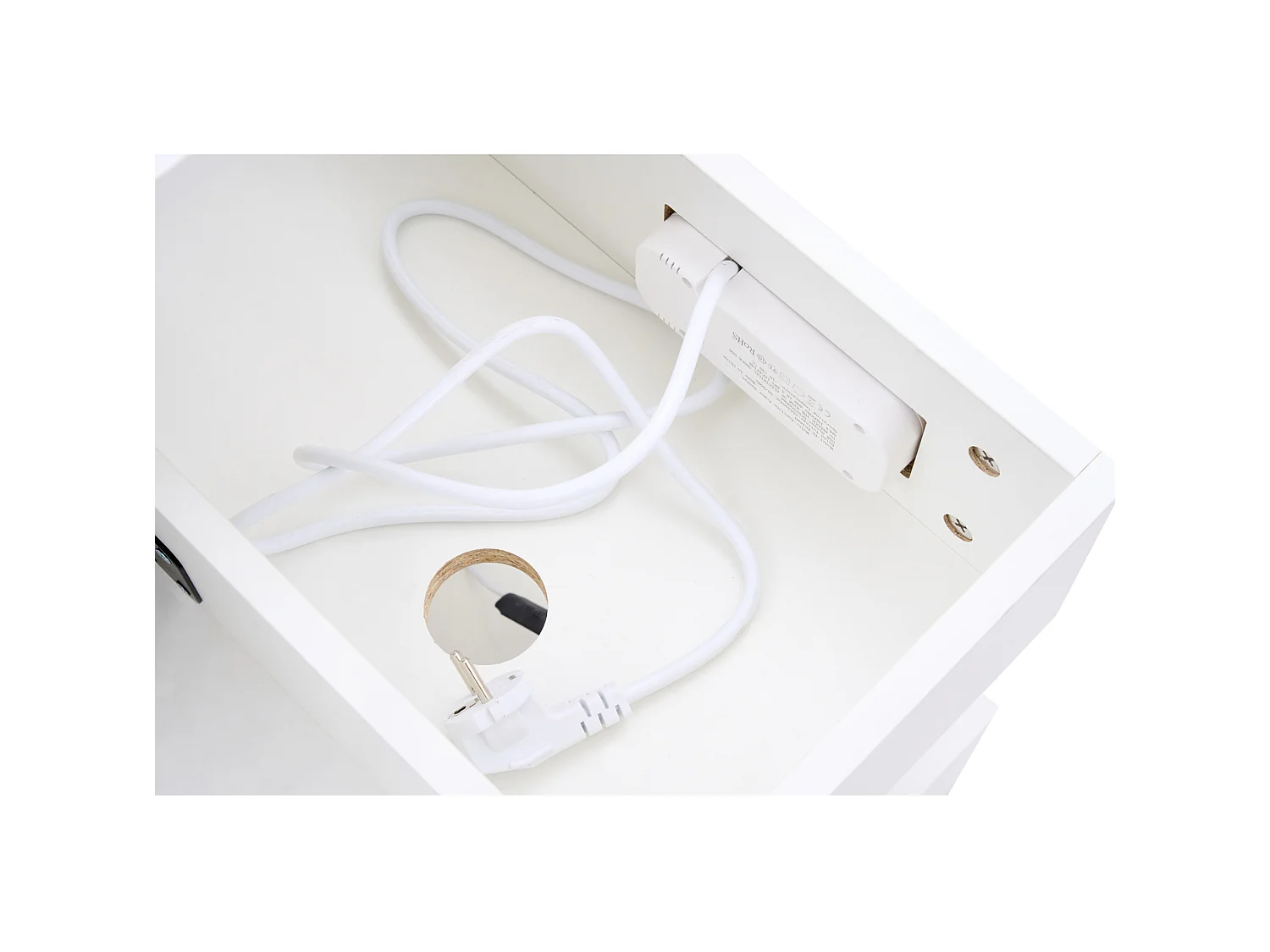 Table basse relevable avec prise, LED et rangement caché - Blanc