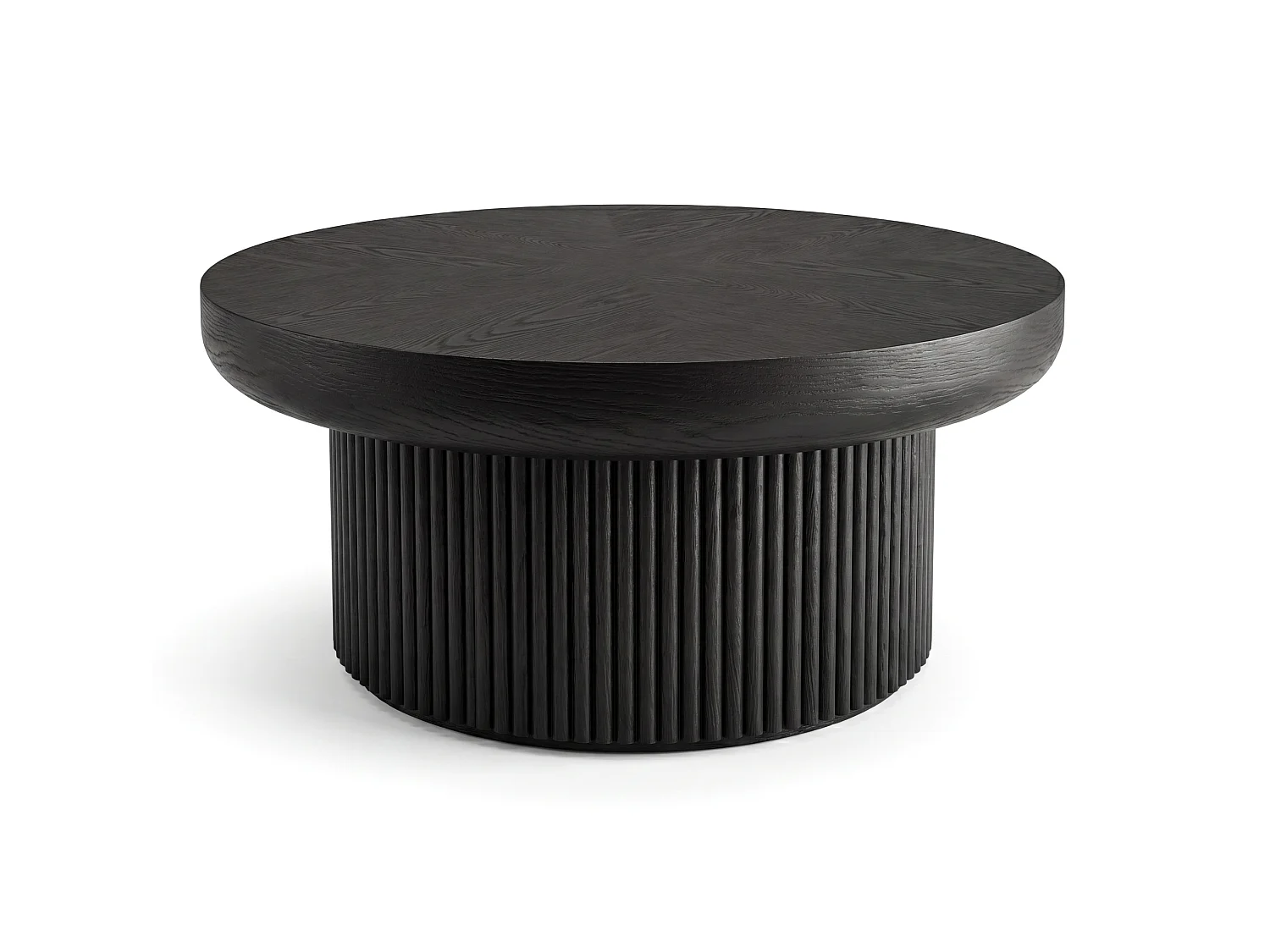 Table basse ronde 78 cm avec plateau épais et base cannelée - Noir
