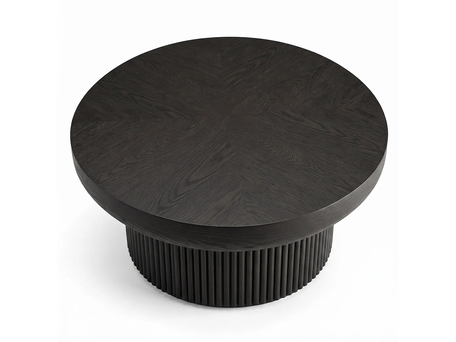 Table basse ronde 78 cm avec plateau épais et base cannelée - Noir