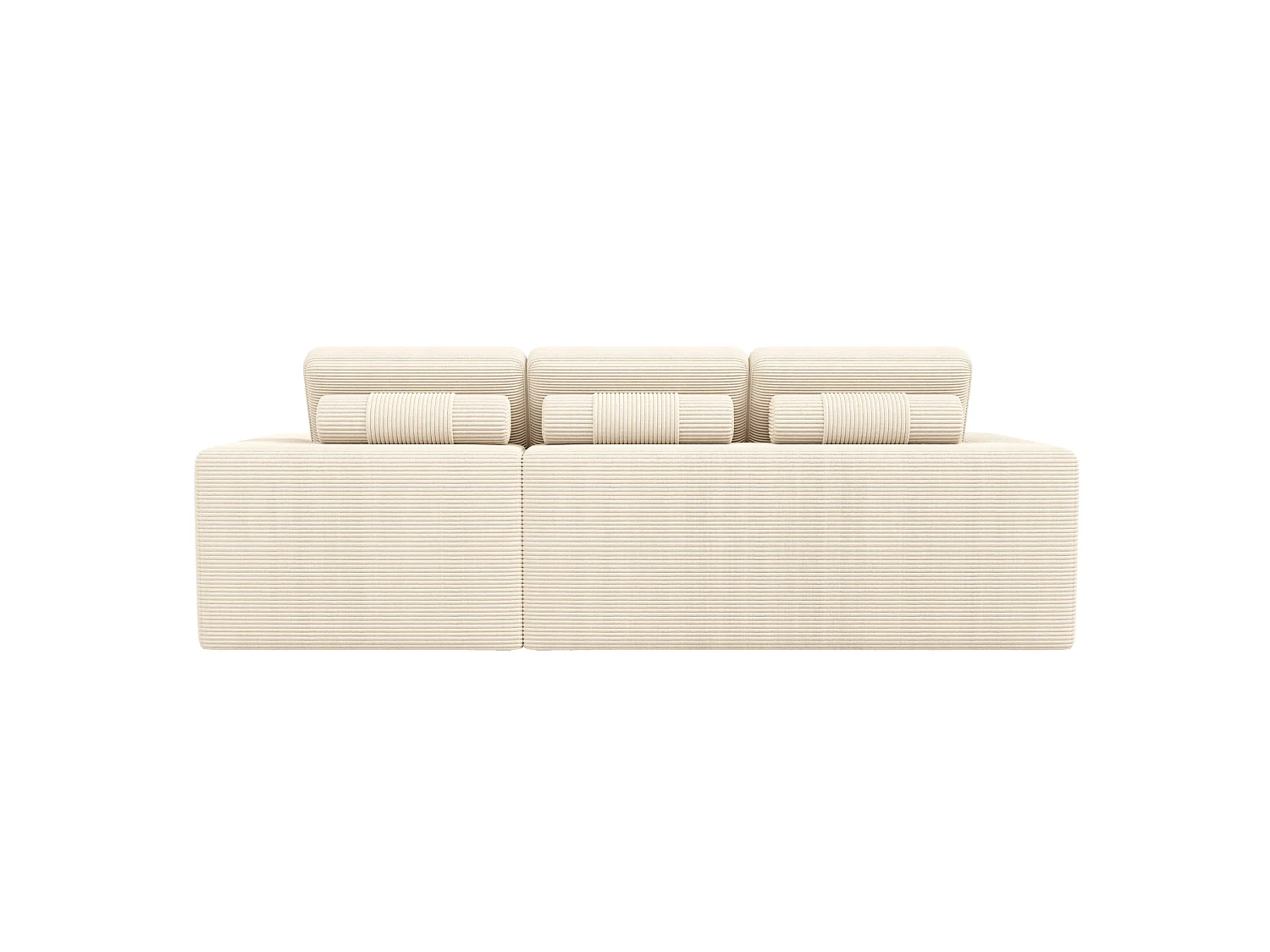 Sofá de canto modular de 3 lugares com pufe, sem necessidade de montagem - Veludo cotelê bege