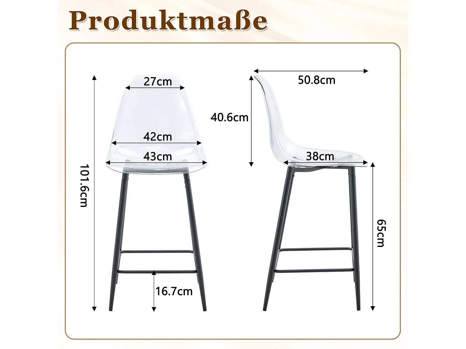 Lot de 4 tabourets de bar transparents avec structure métallique noire