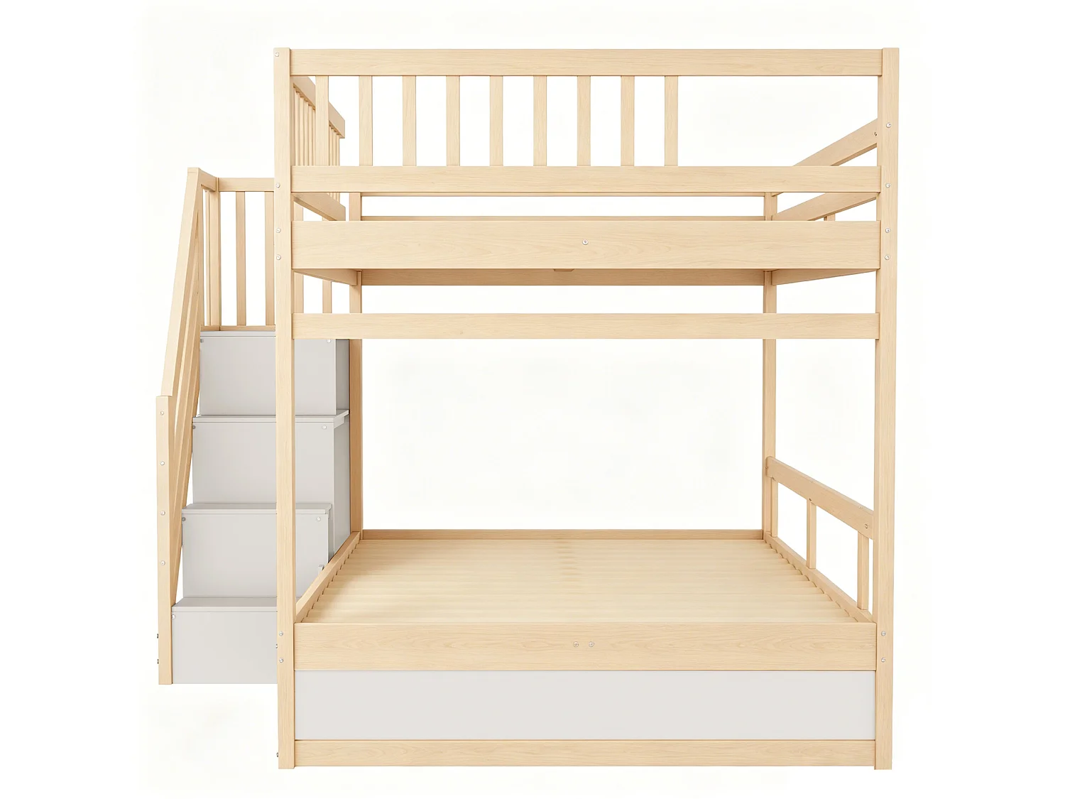 Lit superposé enfant 140x200 cm avec rangement et tiroir - Bois et blanc