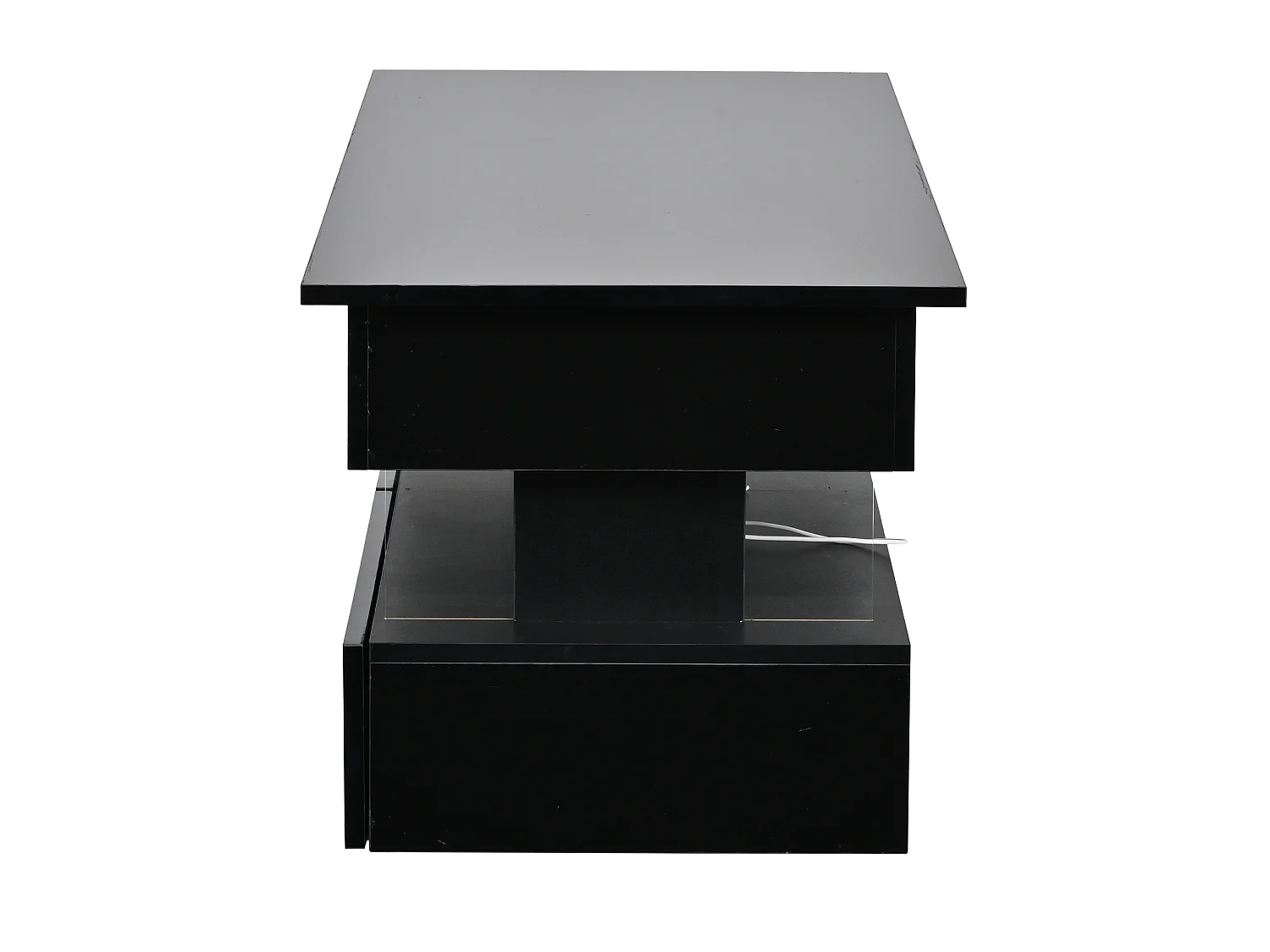Mesa de centro com tampo elevável, acabamento brilhante, iluminação LED e 2 gavetas - Preto