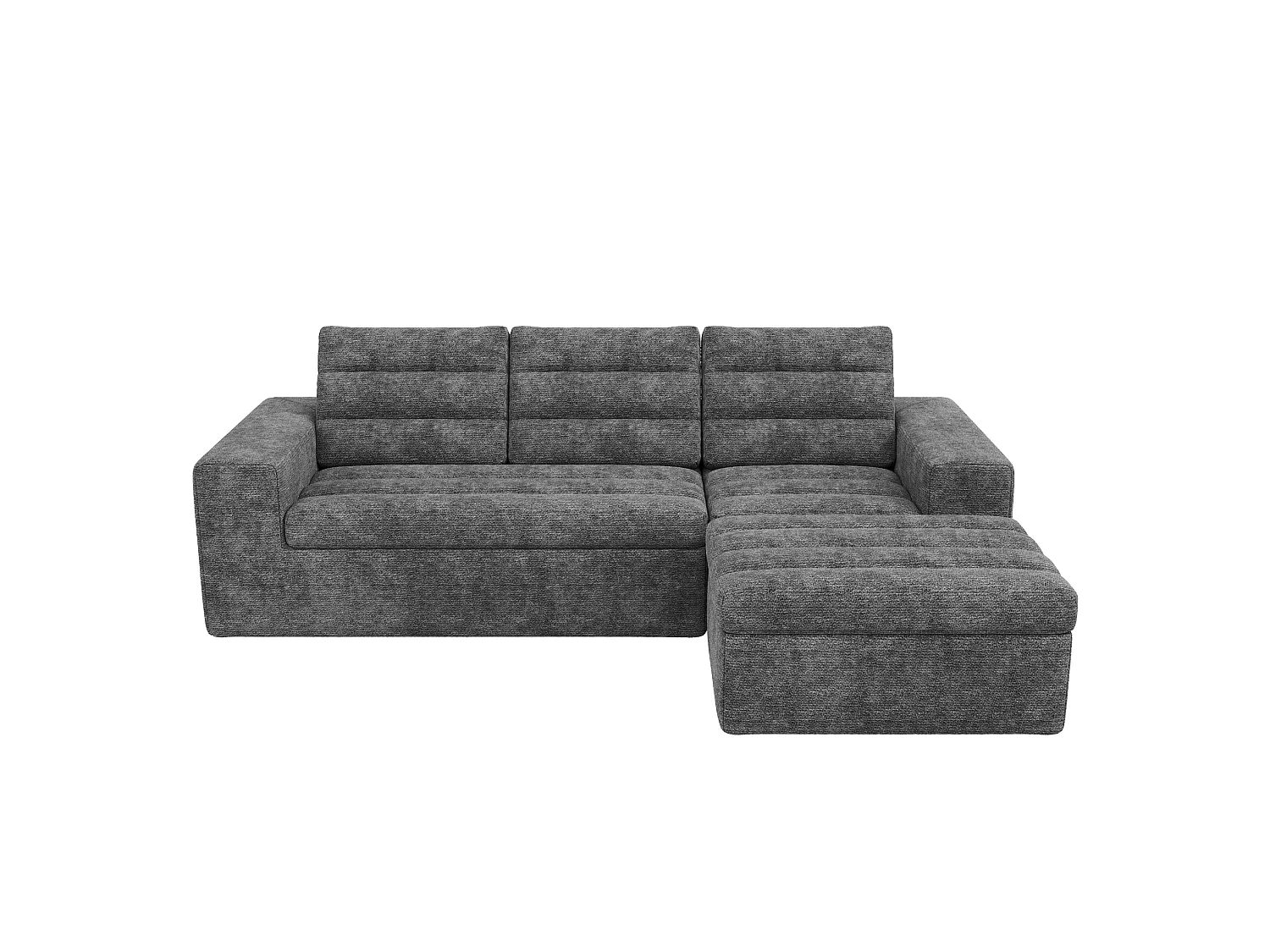 Sofá de canto modular de 3 lugares com pufe, sem necessidade de montagem - Tecido chenille cinza claro