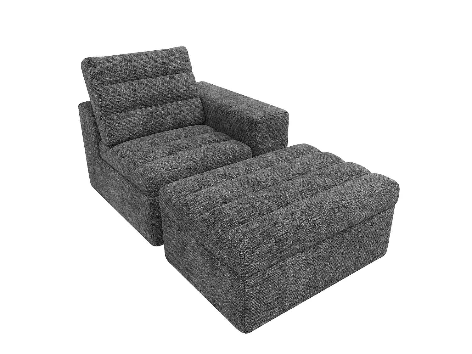Sofá de canto modular de 3 lugares com pufe, sem necessidade de montagem - Tecido chenille cinza claro