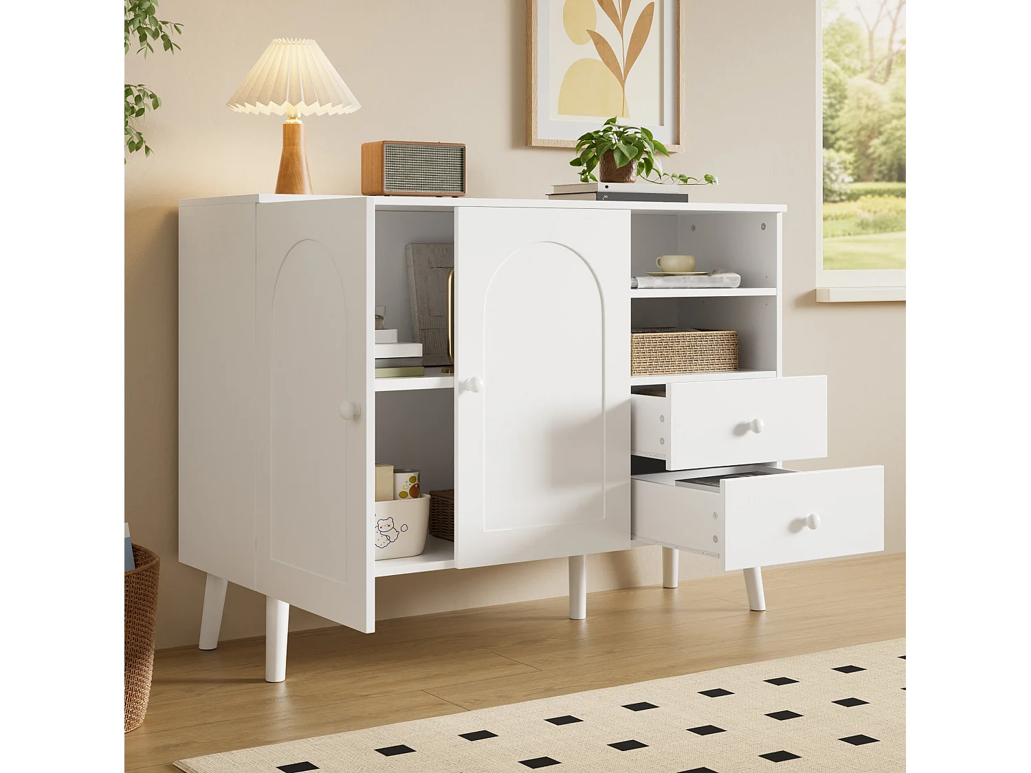Buffet avec 2 portes et 2 tiroirs - Blanc 118 x 35 x 82 cm