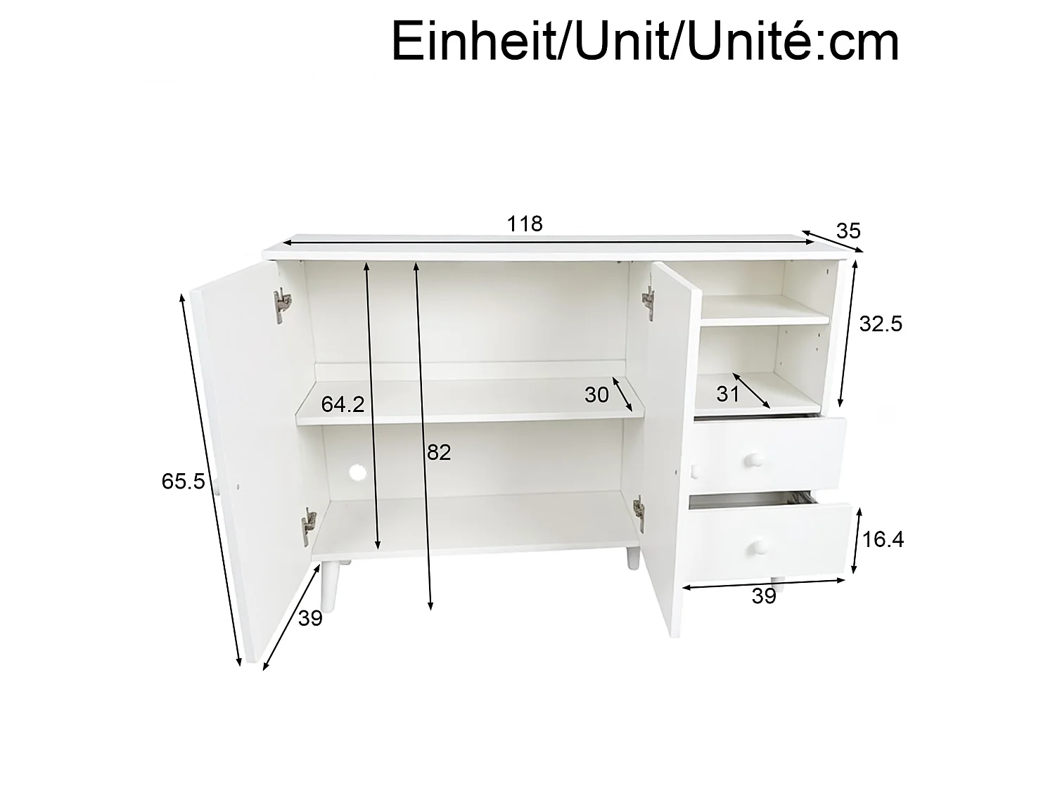 Buffet avec 2 portes et 2 tiroirs - Blanc 118 x 35 x 82 cm