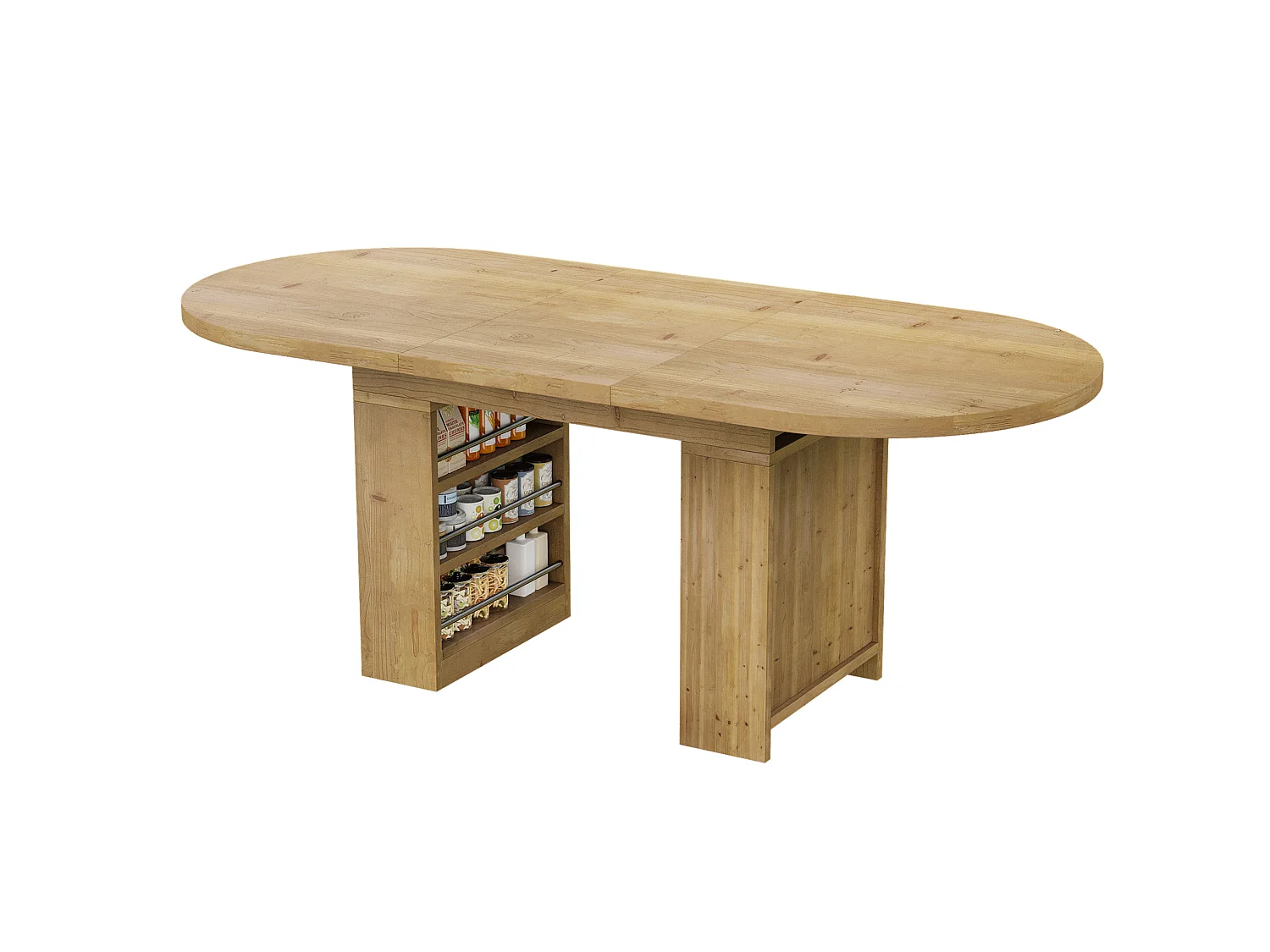 Table à manger extensible 150/200 x 90 cm avec étagères - Pour 6 à 8 personnes - Couleur bois