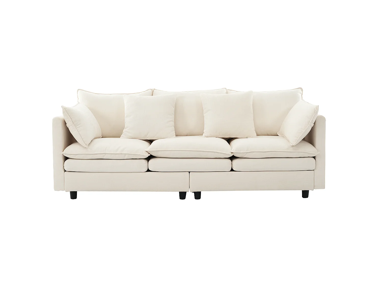 Ecksofa 3 Plätze 212x150cm - L-Bank Inklusive, umstellbare Chaiselongue, 4 Zierkissen, Chenille-Stoff - Cremebeige
