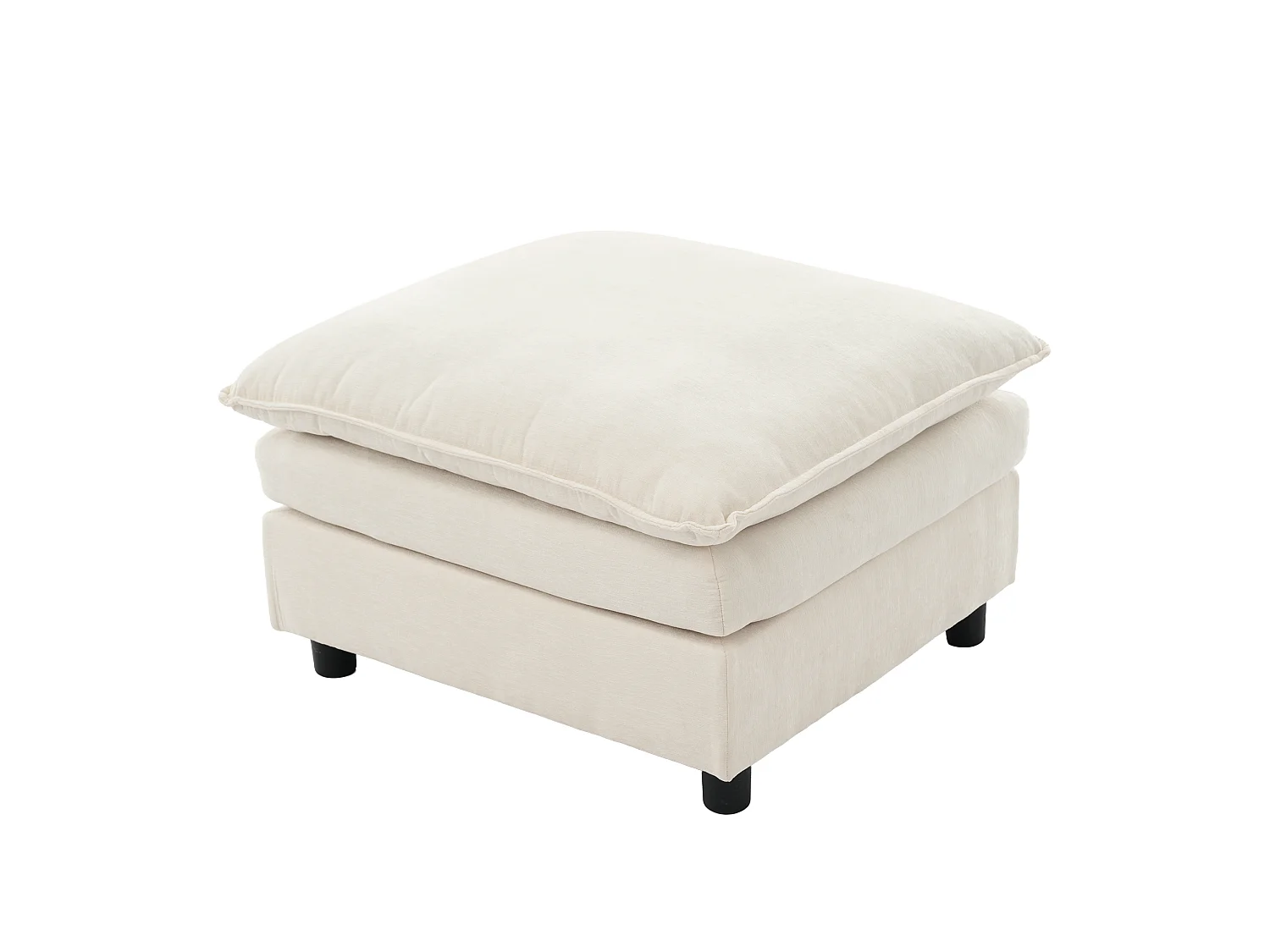 Ecksofa 3 Plätze 212x150cm - L-Bank Inklusive, umstellbare Chaiselongue, 4 Zierkissen, Chenille-Stoff - Cremebeige
