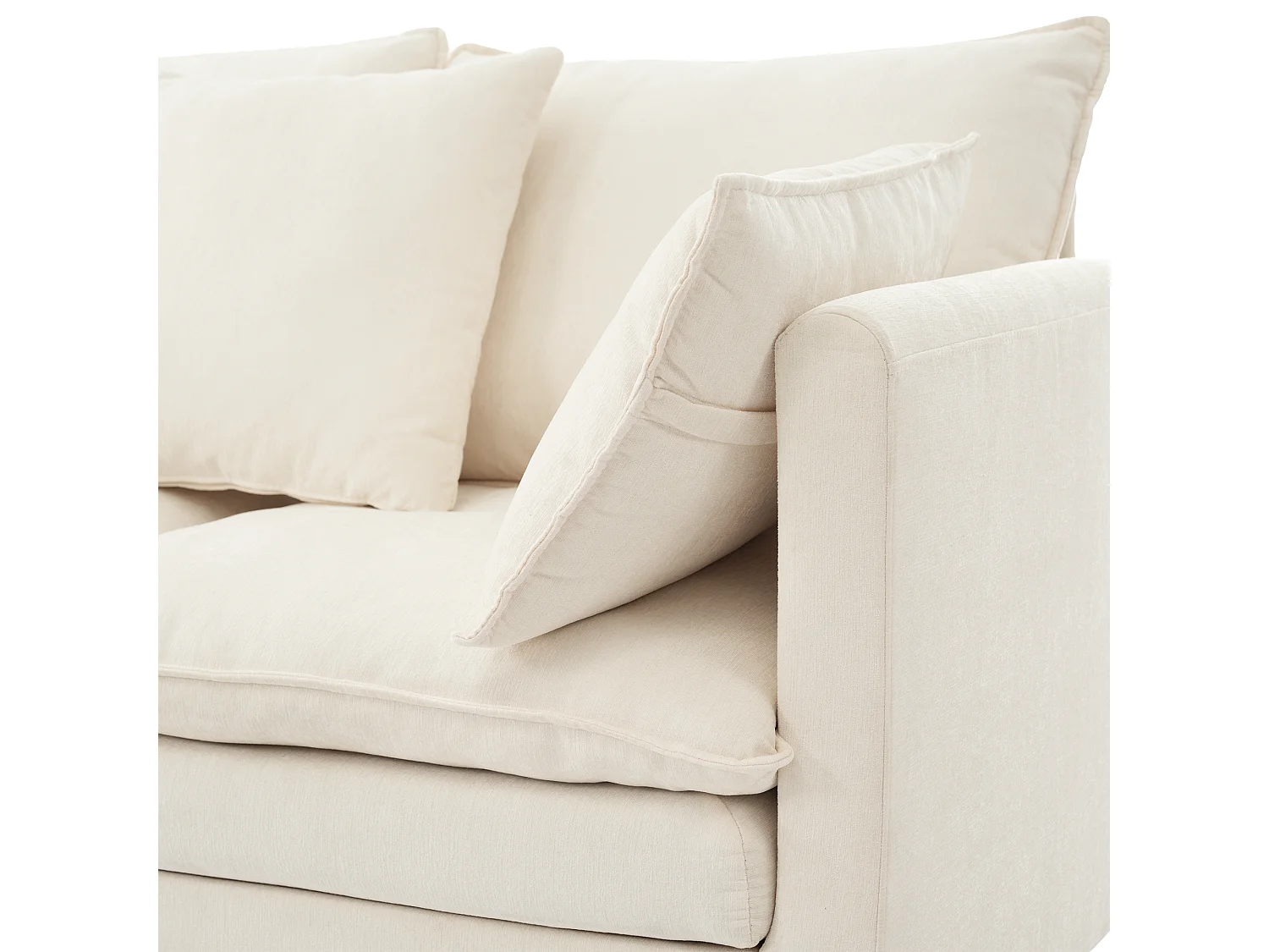 Ecksofa 3 Plätze 212x150cm - L-Bank Inklusive, umstellbare Chaiselongue, 4 Zierkissen, Chenille-Stoff - Cremebeige