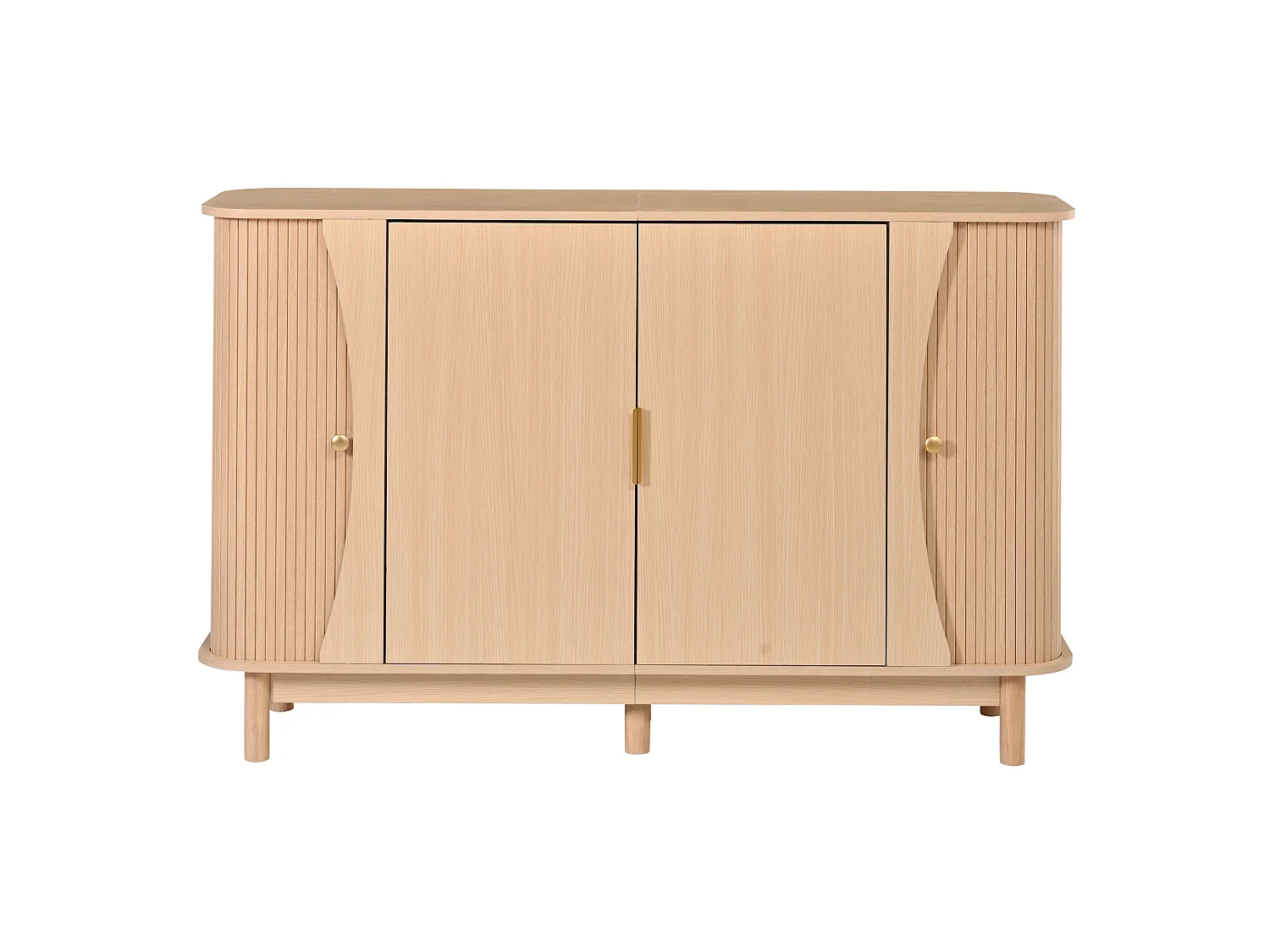 Buffet 140x40x88 cm avec 4 portes et étagère réglable - Couleur bois