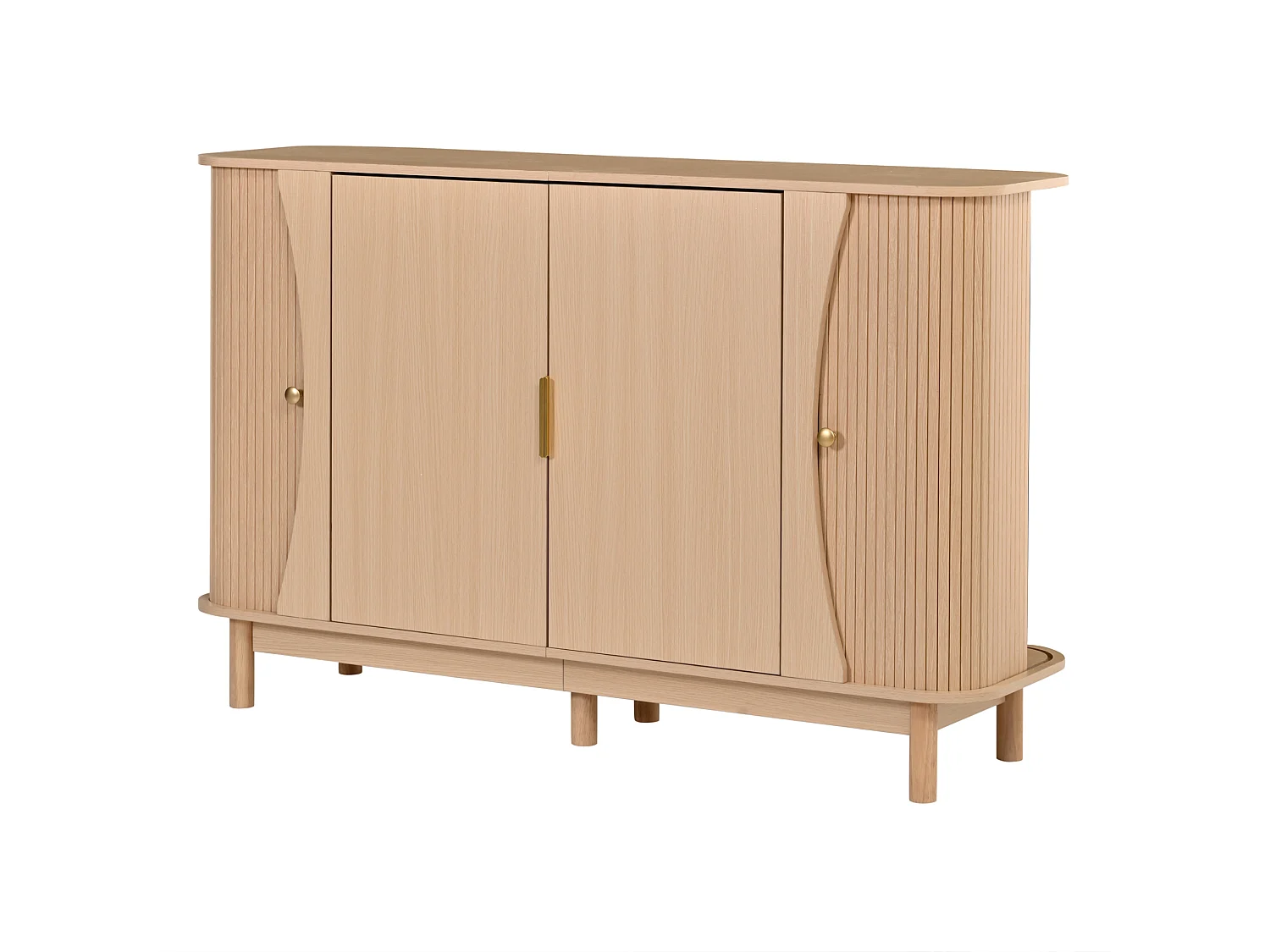 Buffet 140x40x88 cm avec 4 portes et étagère réglable - Couleur bois