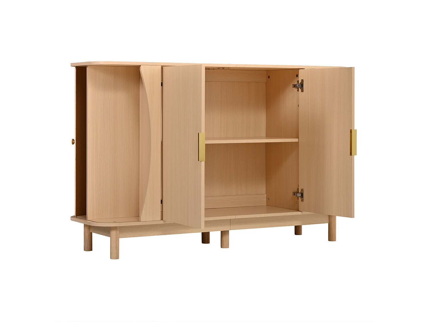 Buffet 140x40x88 cm avec 4 portes et étagère réglable - Couleur bois