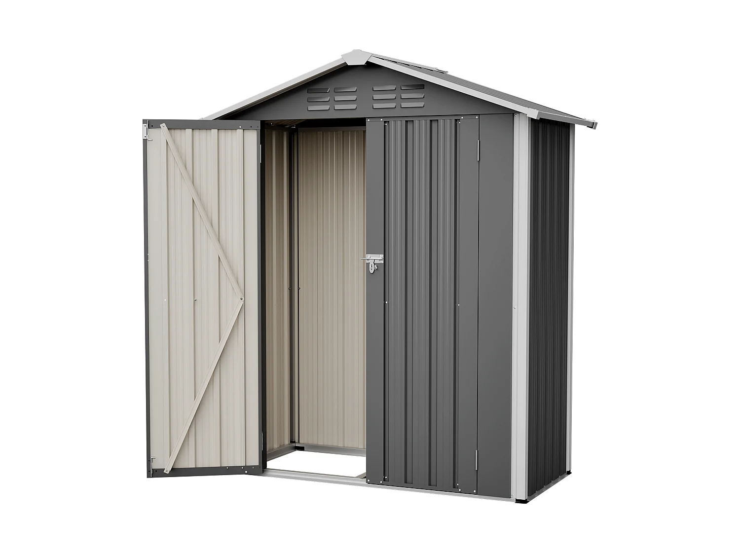 Casinha de jardim metálica com orifícios de ventilação e porta com fechadura de 0,91 m² - Cinza