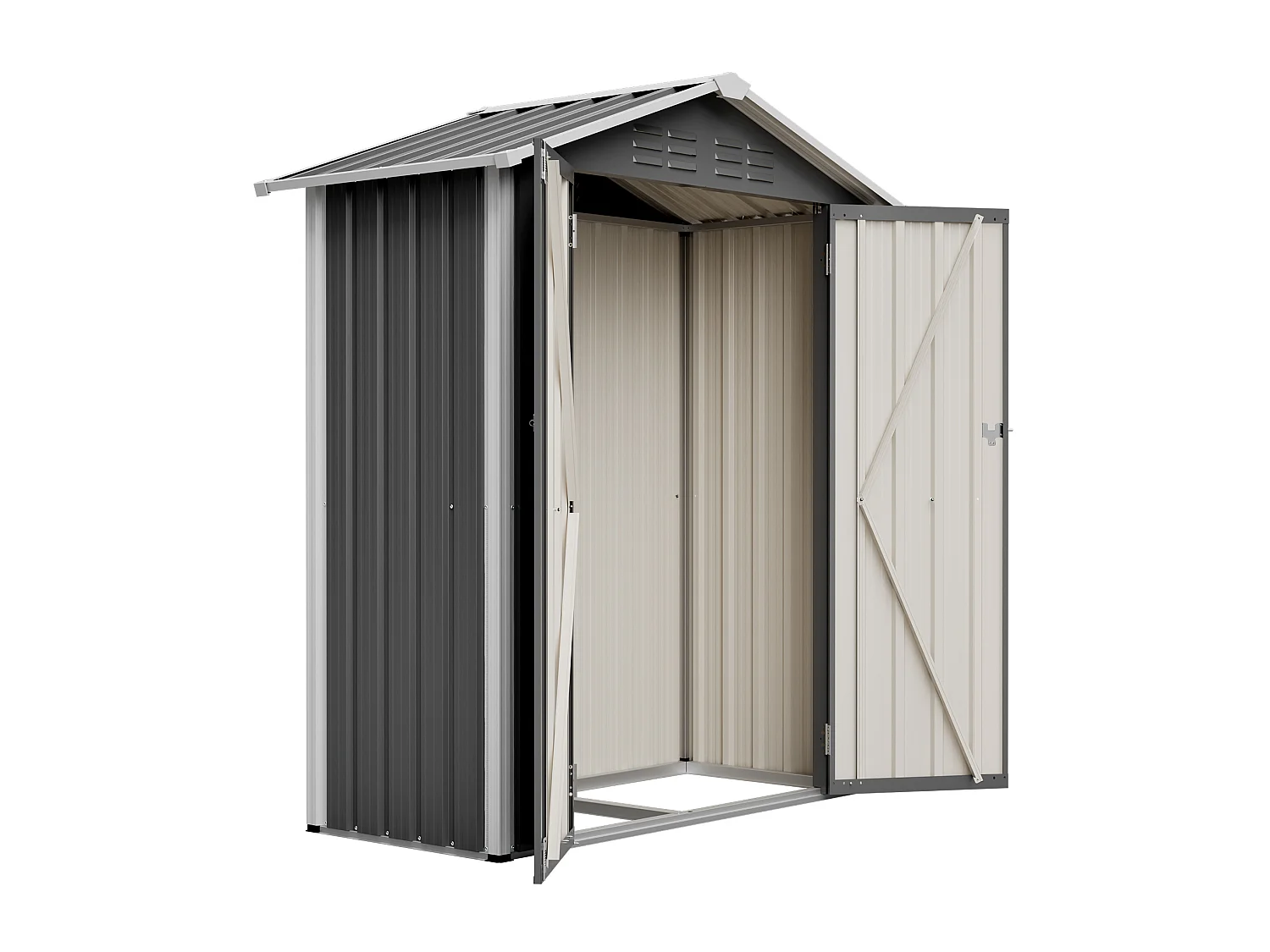 Casinha de jardim metálica com orifícios de ventilação e porta com fechadura de 0,91 m² - Cinza