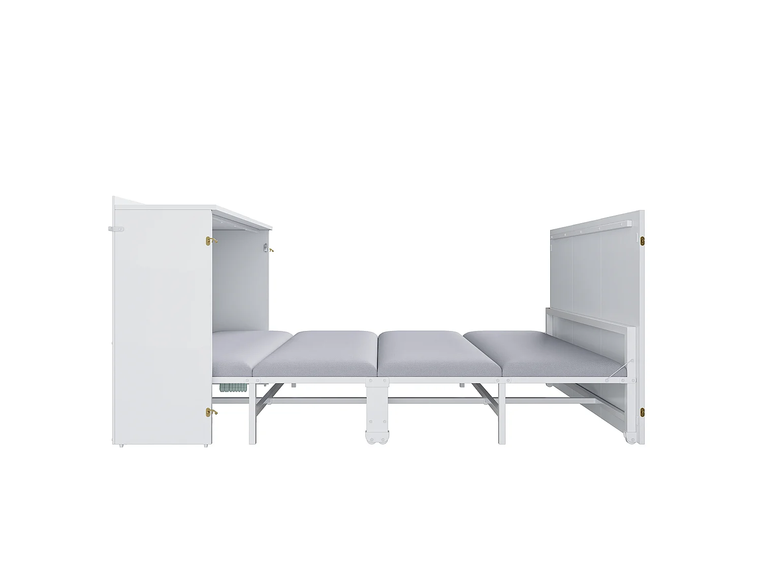 Lit escamotable 140 x 200 cm avec matelas en lin et roulettes - Structure en métal - Blanc