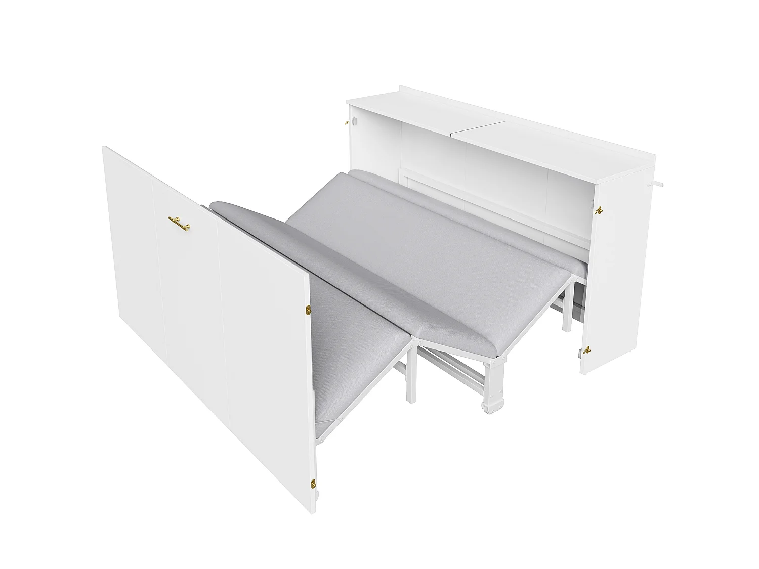 Lit escamotable 140 x 200 cm avec matelas en lin et roulettes - Structure en métal - Blanc