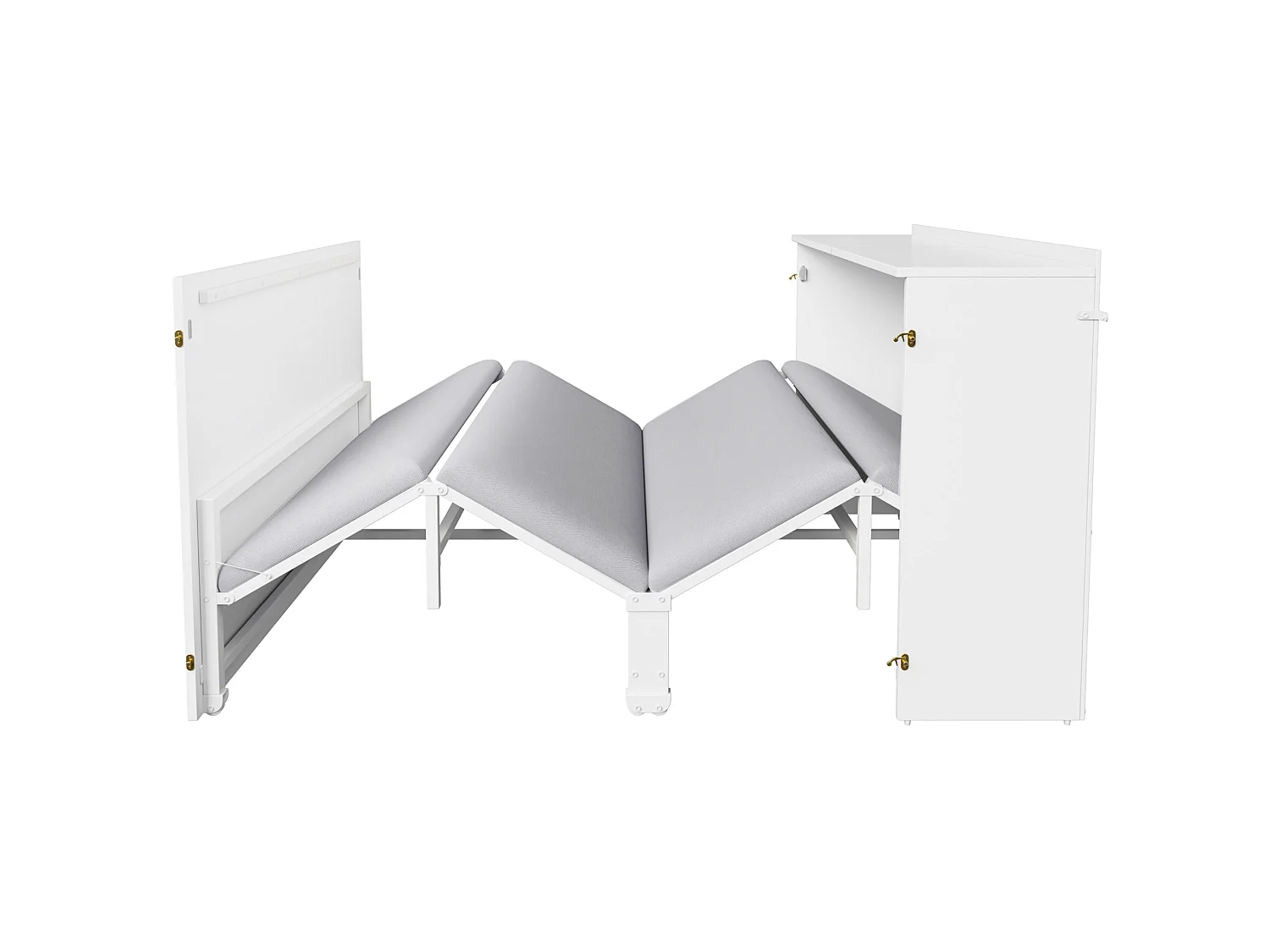 Lit escamotable 140 x 200 cm avec matelas en lin et roulettes - Structure en métal - Blanc