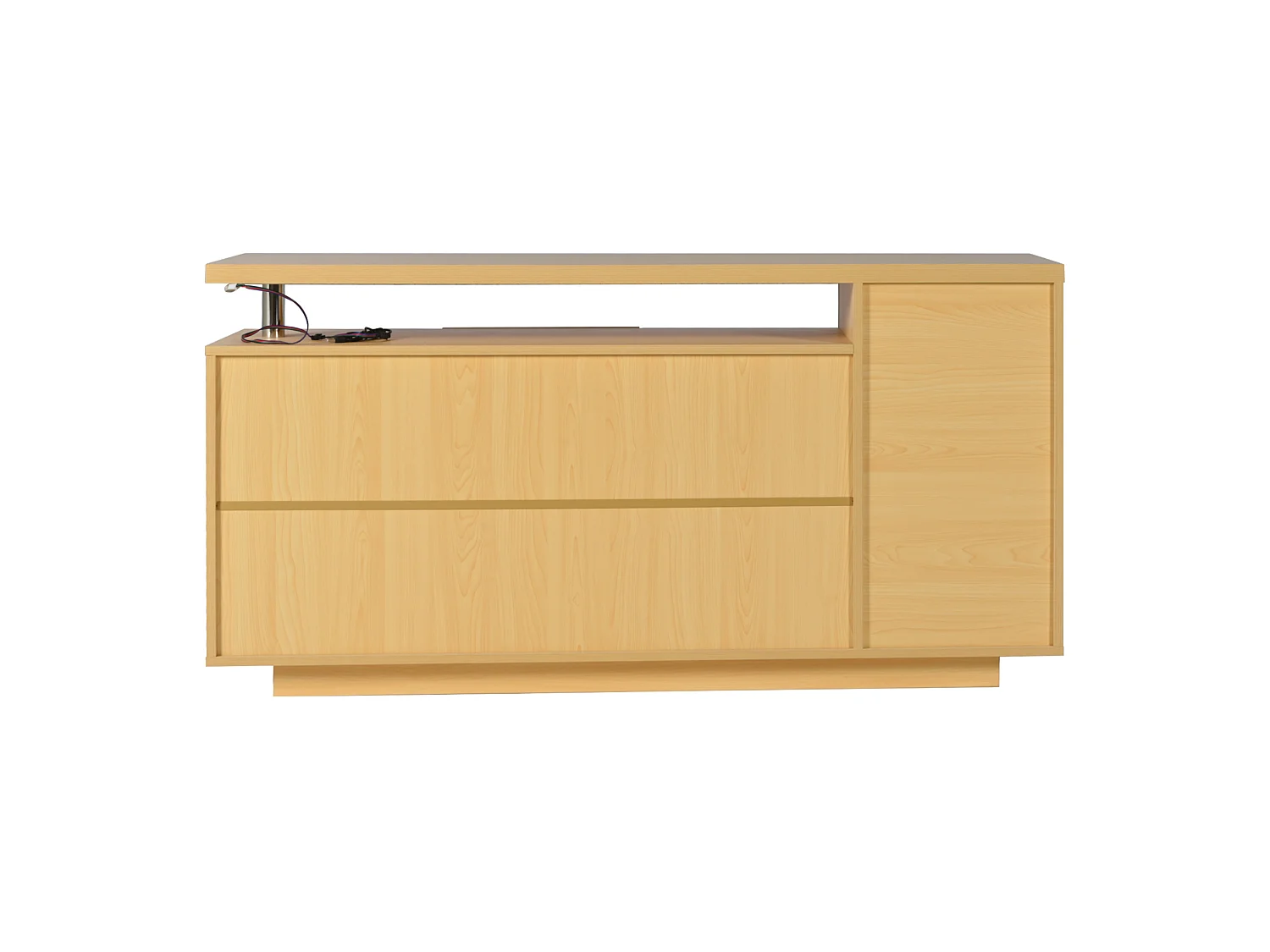 Buffet avec 2 portes, 3 tiroirs, 2 niches et LED - Blanc et bois 140x40x70 cm