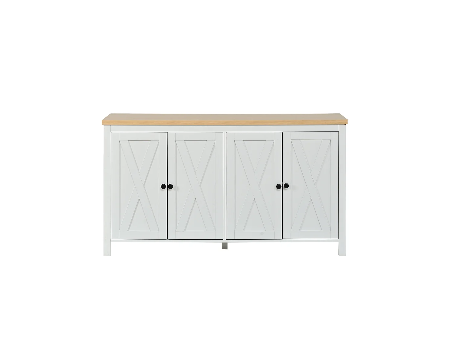 Buffet 140x40x78 cm avec 4 portes et étagères réglables - Blanc