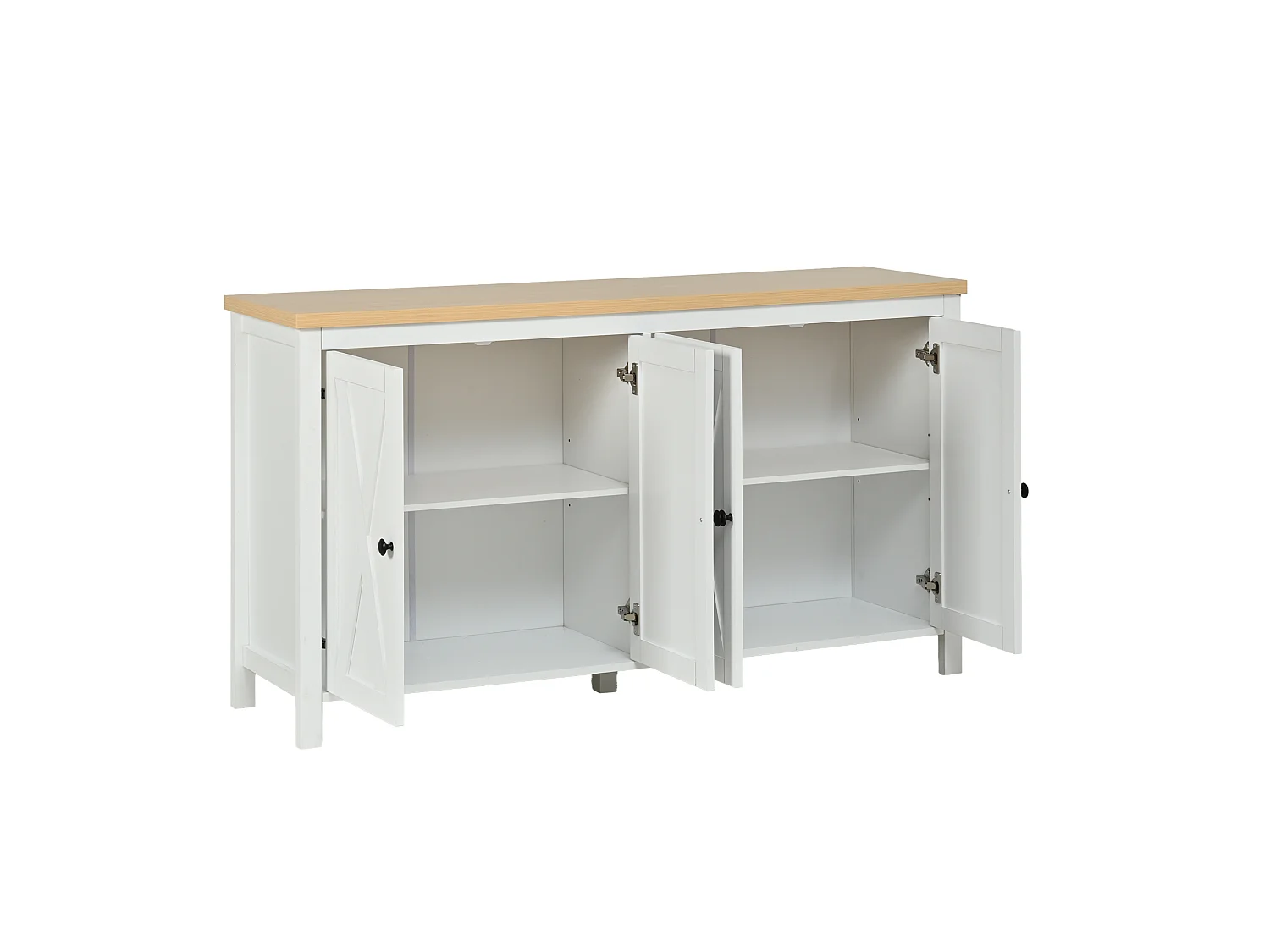 Buffet 140x40x78 cm avec 4 portes et étagères réglables - Blanc