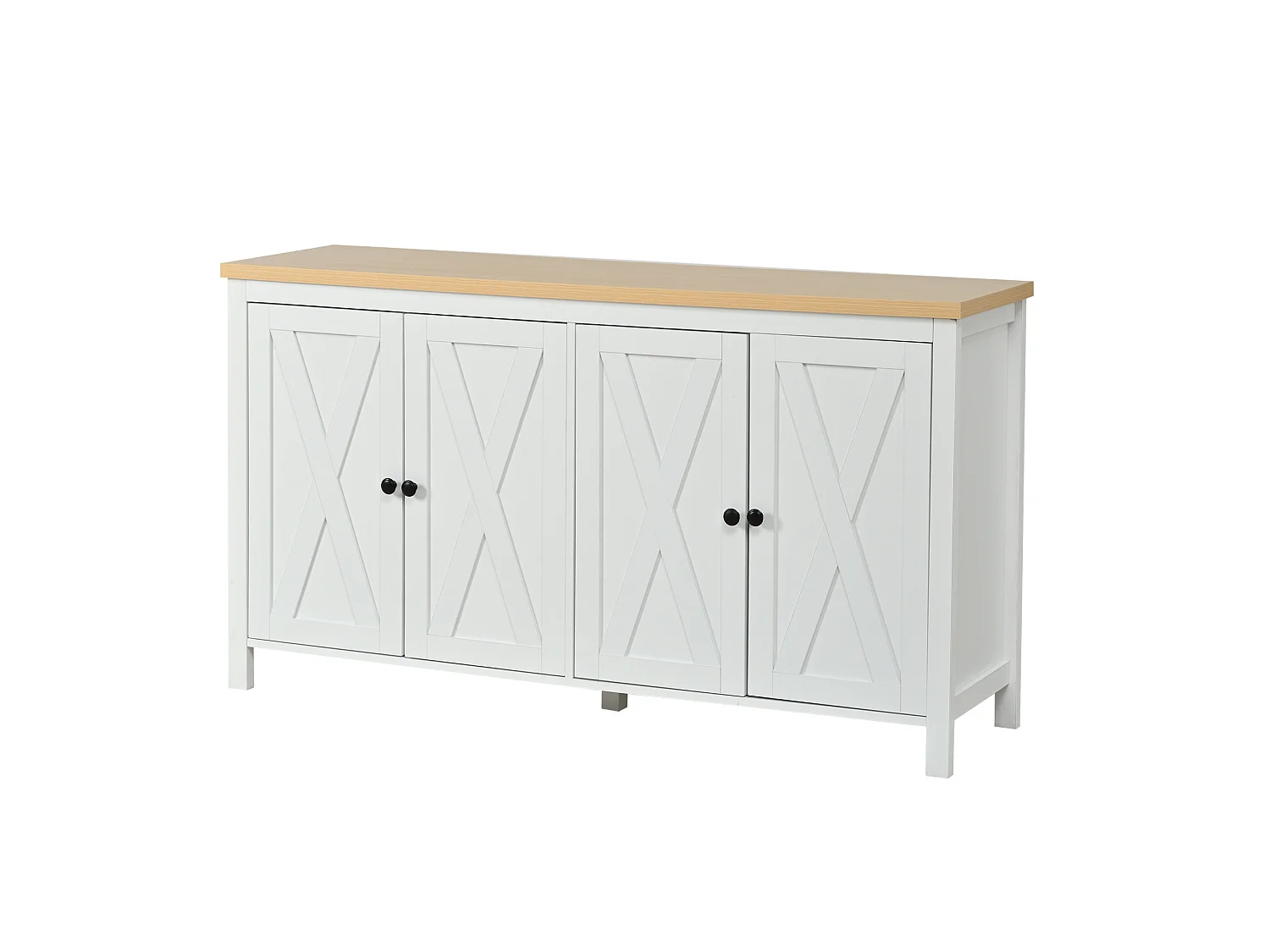 Buffet 140x40x78 cm avec 4 portes et étagères réglables - Blanc