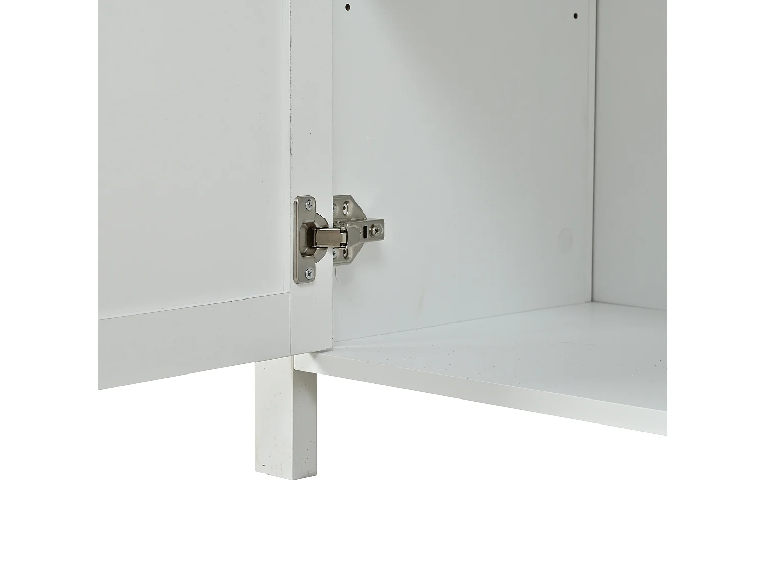 Buffet 140x40x78 cm avec 4 portes et étagères réglables - Blanc