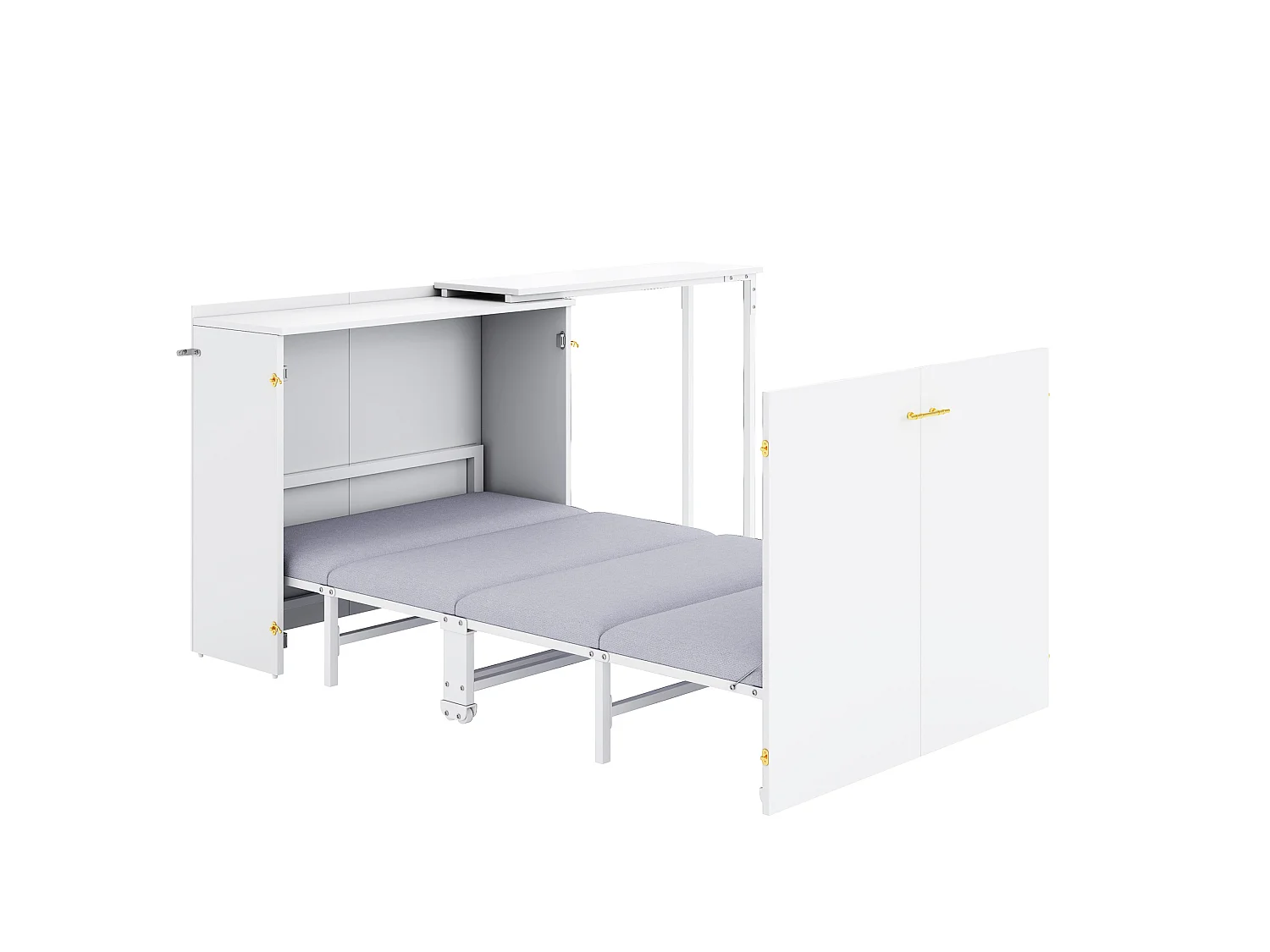 Cama de parede 90 x 200 cm com secretária giratória de 90° e colchão - Branca