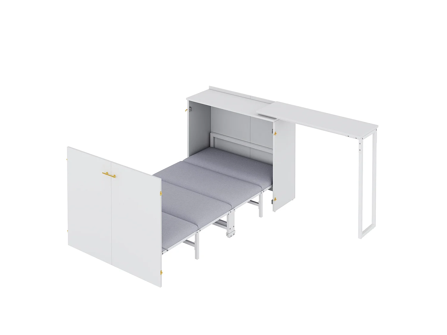Cama de parede 90 x 200 cm com secretária giratória de 90° e colchão - Branca