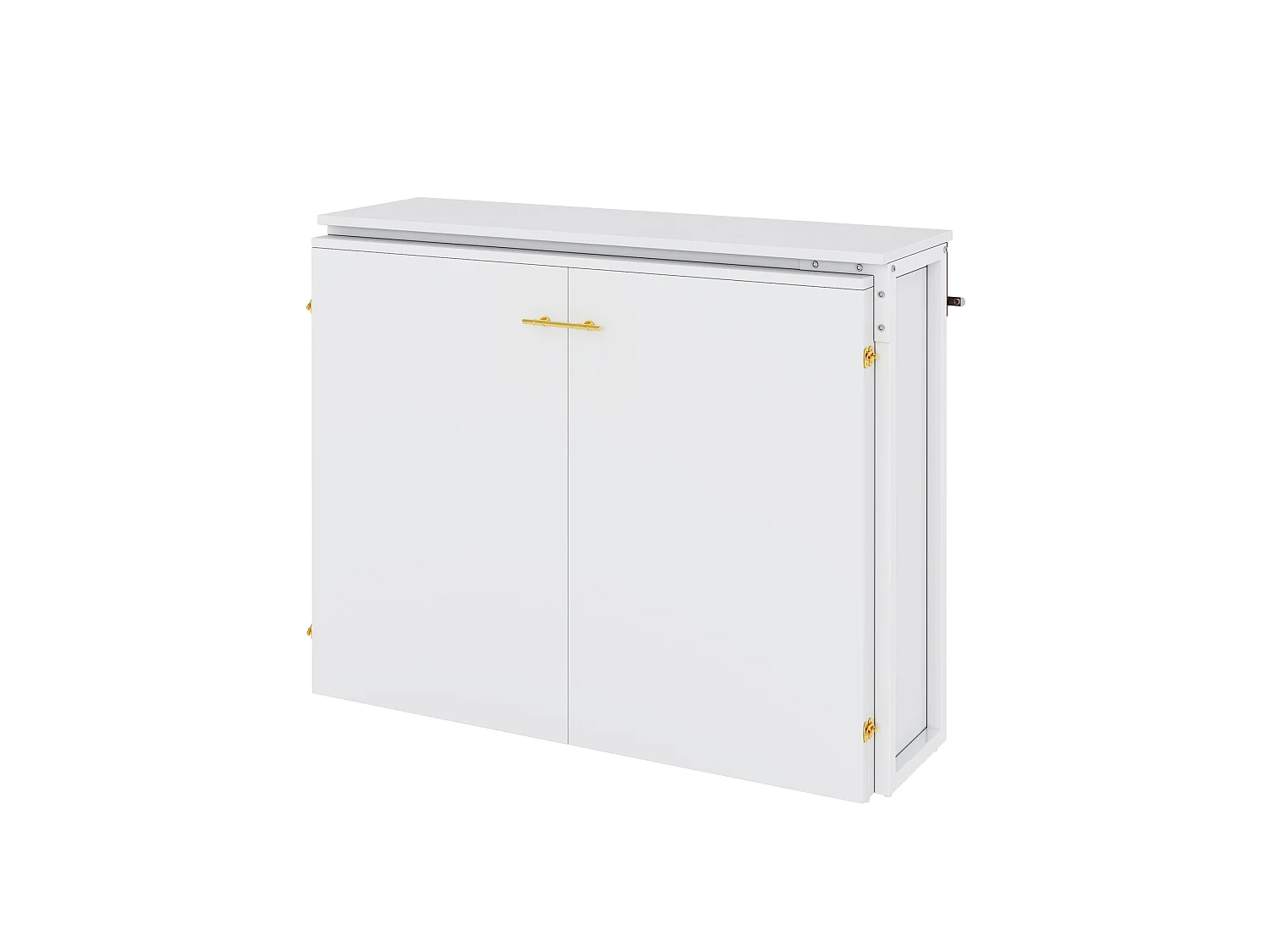 Cama de parede 90 x 200 cm com secretária giratória de 90° e colchão - Branca