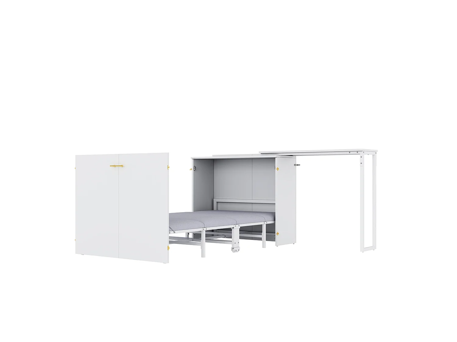 Cama de parede 90 x 200 cm com secretária giratória de 90° e colchão - Branca