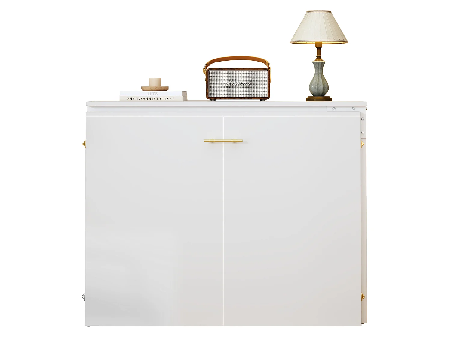 Cama de parede 90 x 200 cm com secretária giratória de 90° e colchão - Branca