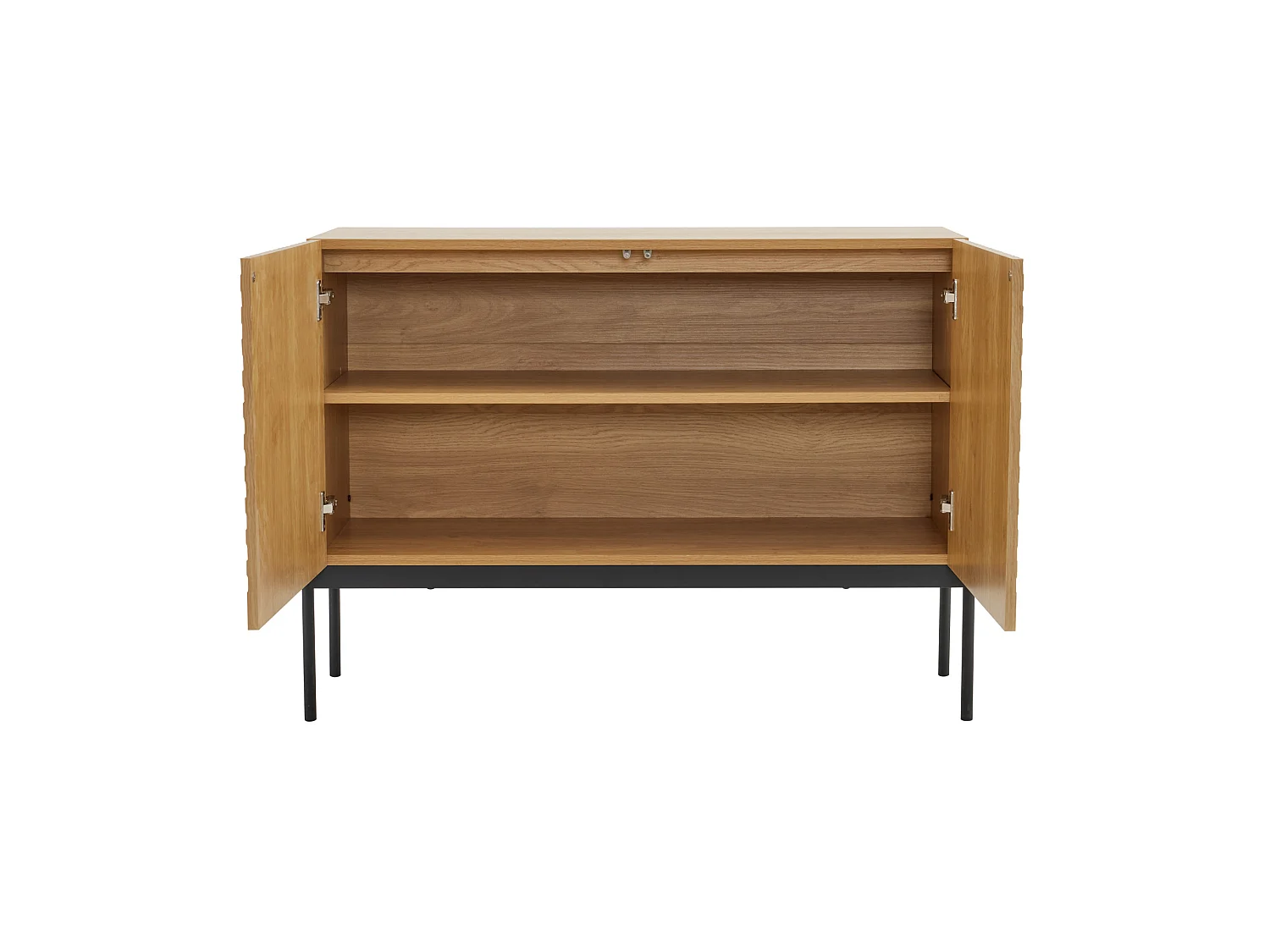 Buffet à 2 portes et pieds en métal - Design linéaire - Naturel clair et noir