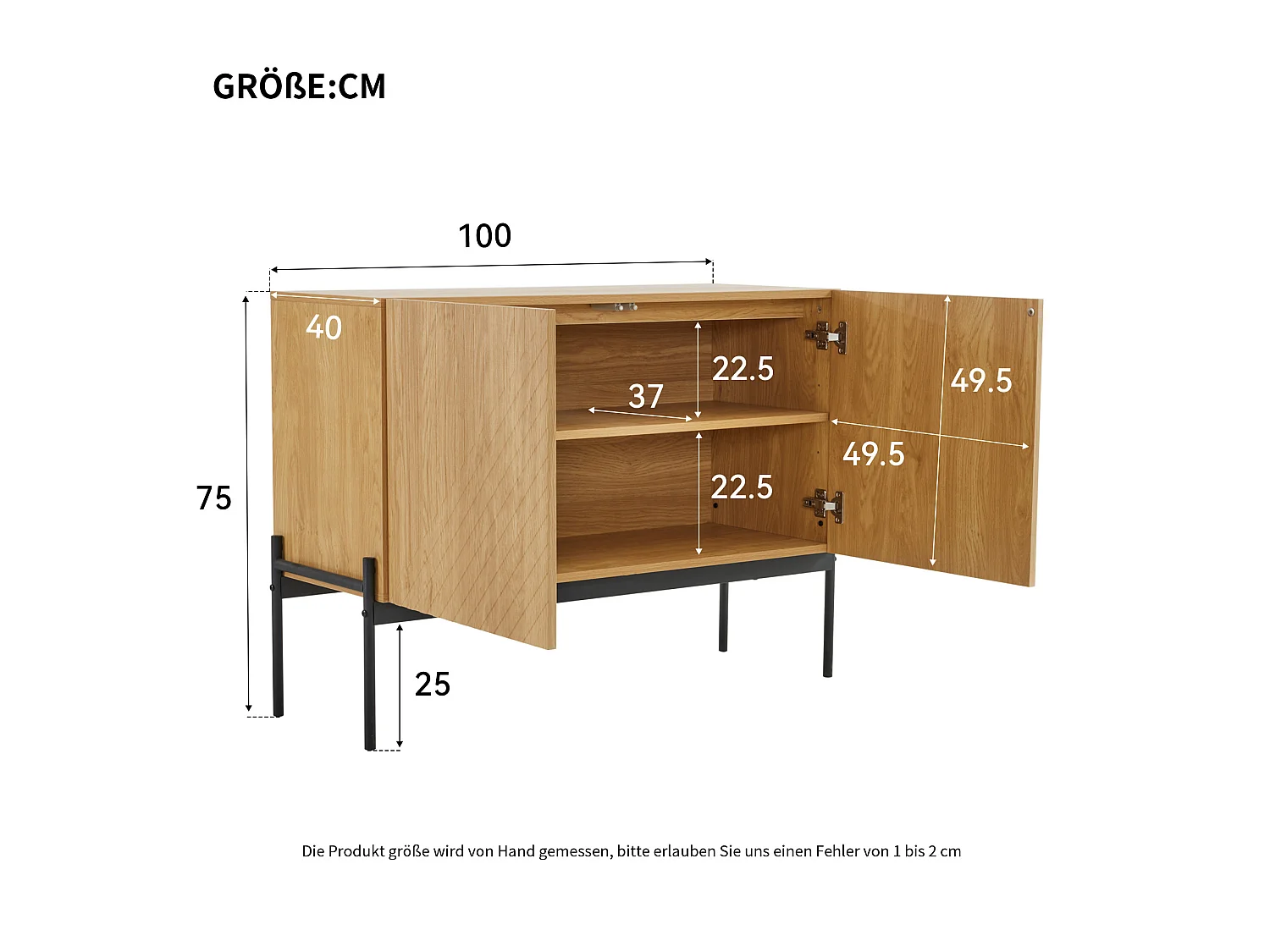 Buffet à 2 portes et pieds en métal - Design linéaire - Naturel clair et noir