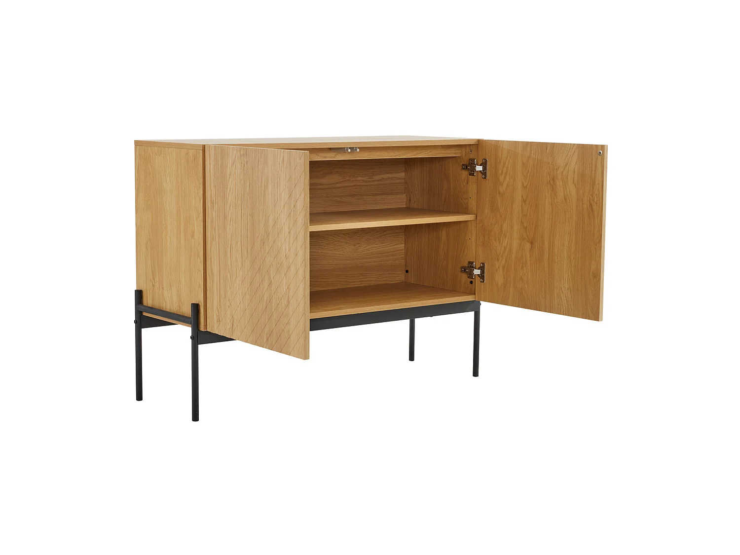 Buffet à 2 portes et pieds en métal - Design linéaire - Naturel clair et noir